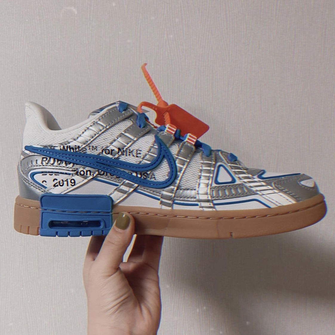 Nike x Off-White Air Rubber Dunk University Blue 착용 스타일