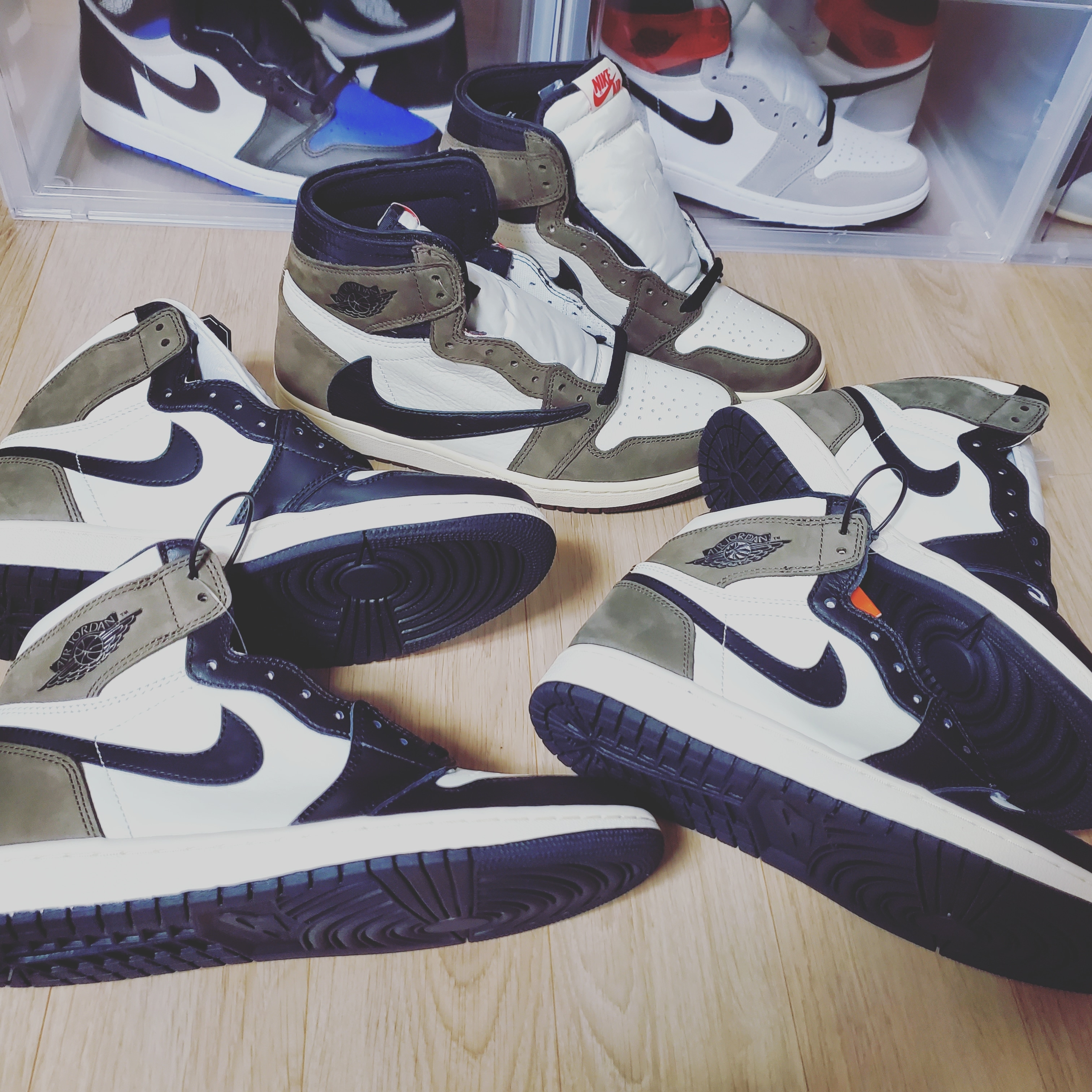 Jordan 1 Retro High OG Black Mocha, Jordan 1 x Travis Scott Retro High OG SP Mocha 착용 스타일
