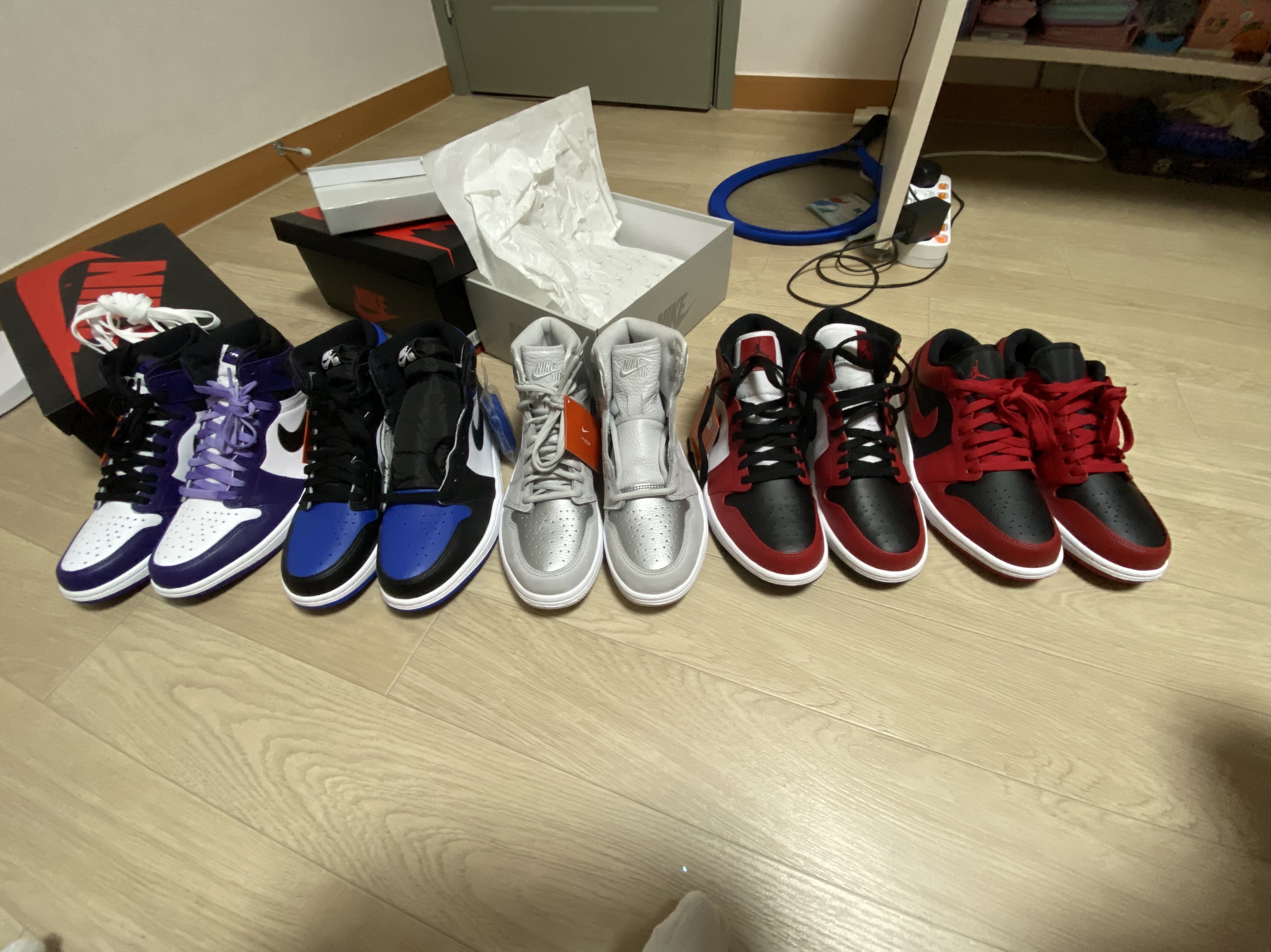 Jordan 1 Retro High OG Court Purple 2020, Jordan 1 Retro High OG Royal Toe 착용 스타일