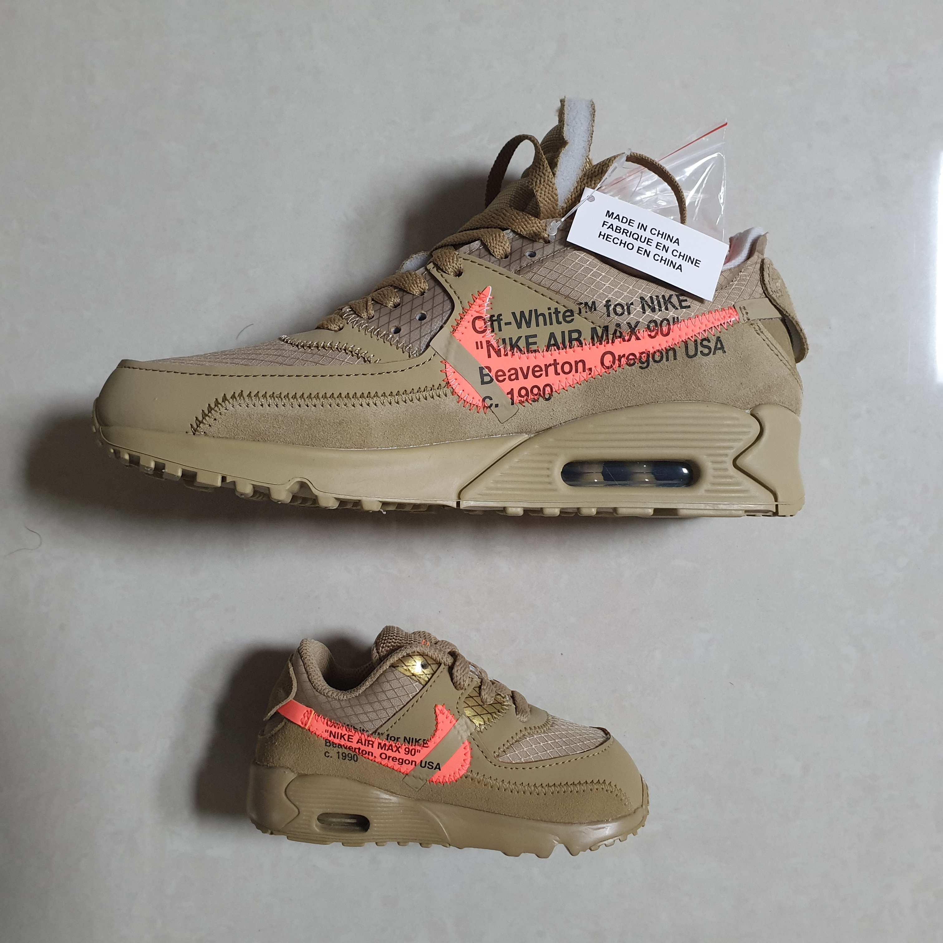 Nike x Off-White Air Max 90 V2 Desert Ore, (TD) Nike x Off-White Air Max 90 Desert Ore 착용 스타일 - 4