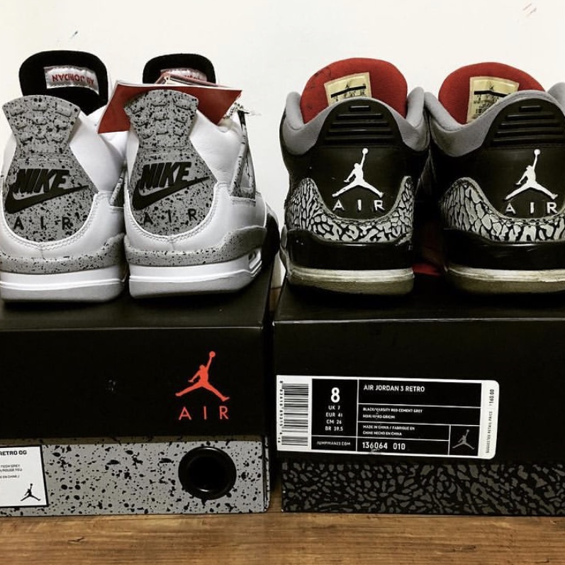 Jordan 4 Retro OG White Cement 2016, Jordan 3 Retro Black Cement 2011 착용 스타일