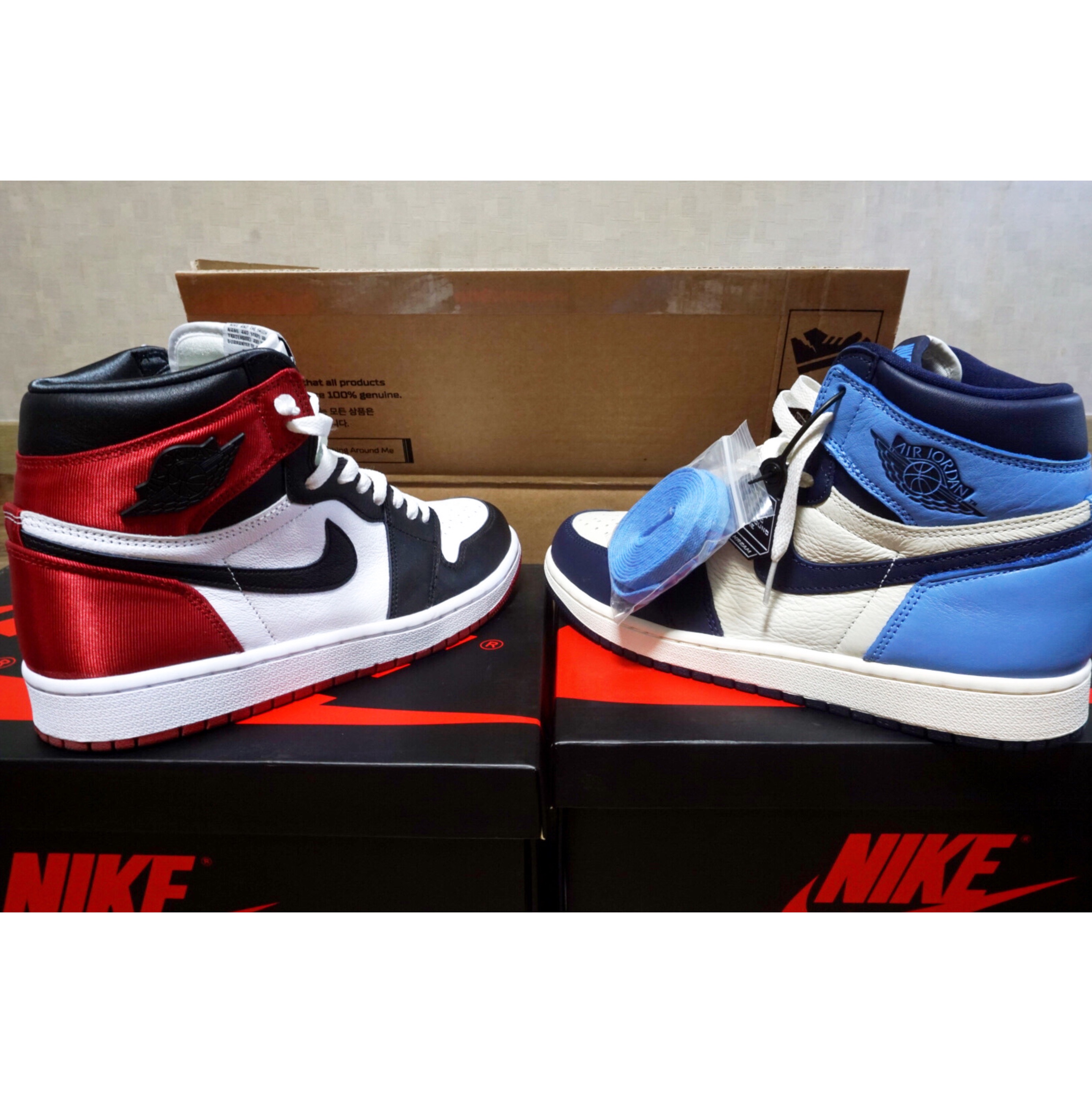 (W) Jordan 1 Retro High Satin Black Toe, Jordan 1 Retro High Obsidian UNC 착용 스타일