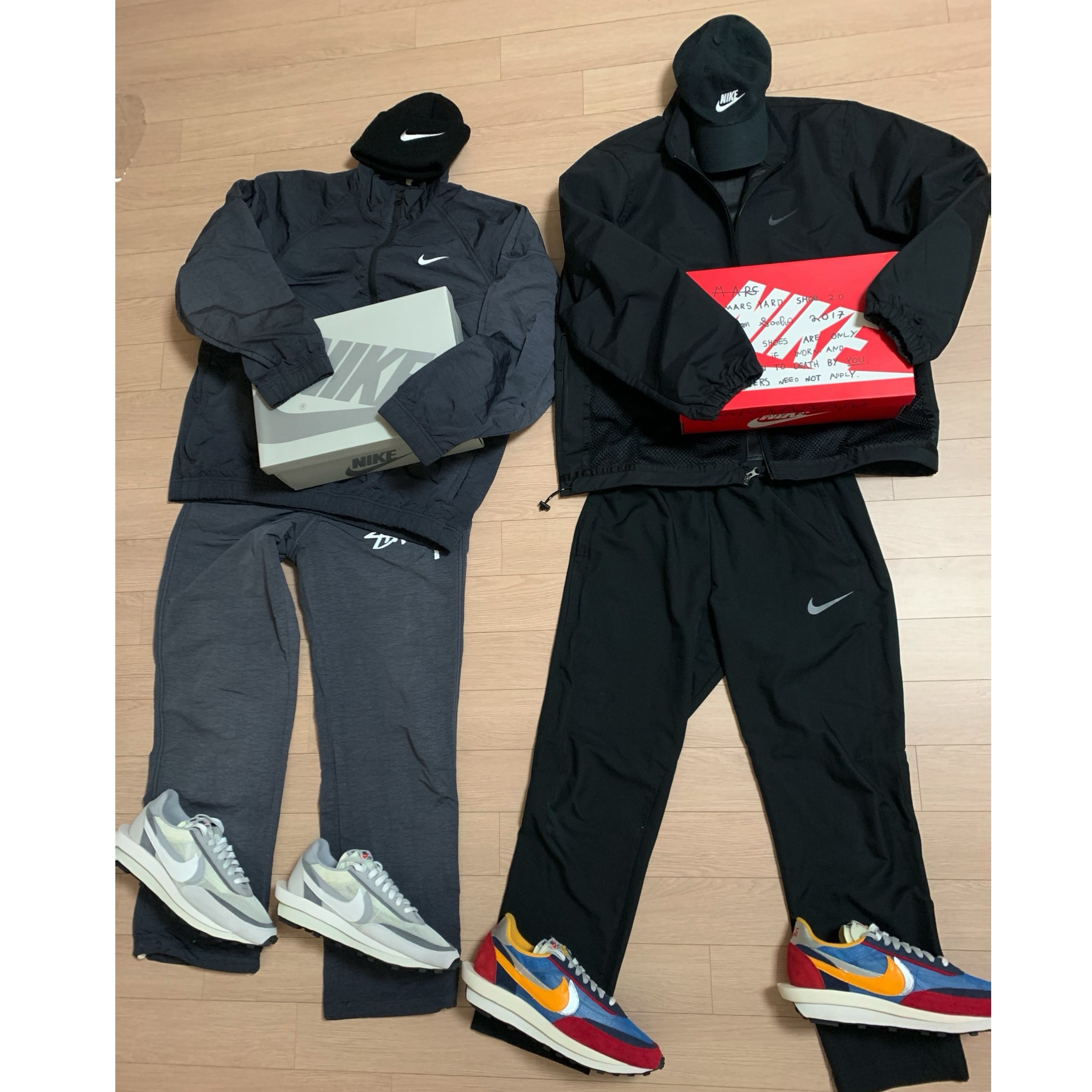 Nike x Sacai LDWaffle Summit White, Nike x Sacai LDWaffle Blue Multi 착용 스타일