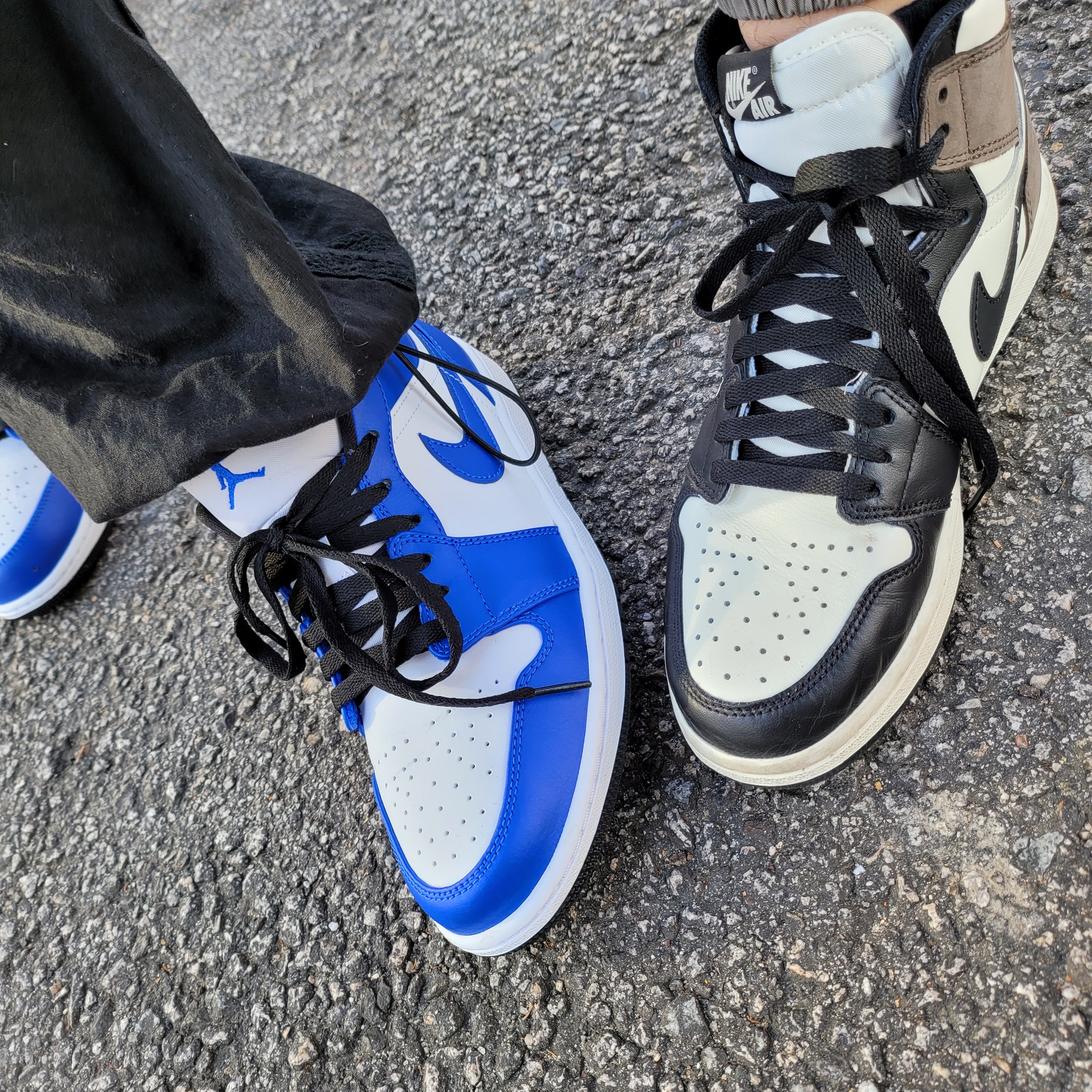 Jordan 1 Retro High OG Black Mocha, Jordan 1 Low Hyper Royal 착용 스타일
