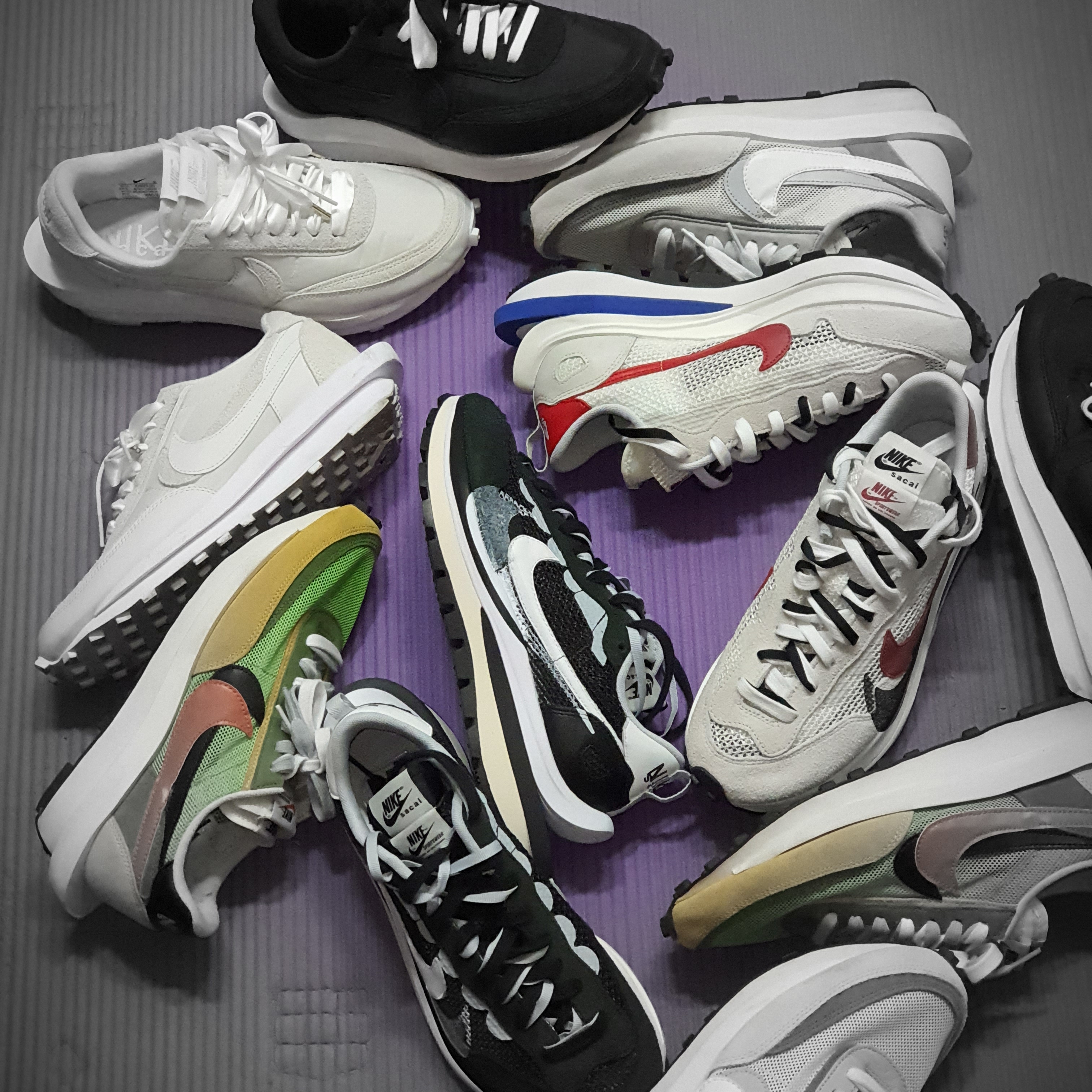 Nike x Sacai VaporWaffle Black White, Nike x Sacai VaporWaffle Royal Fuchsia 착용 스타일