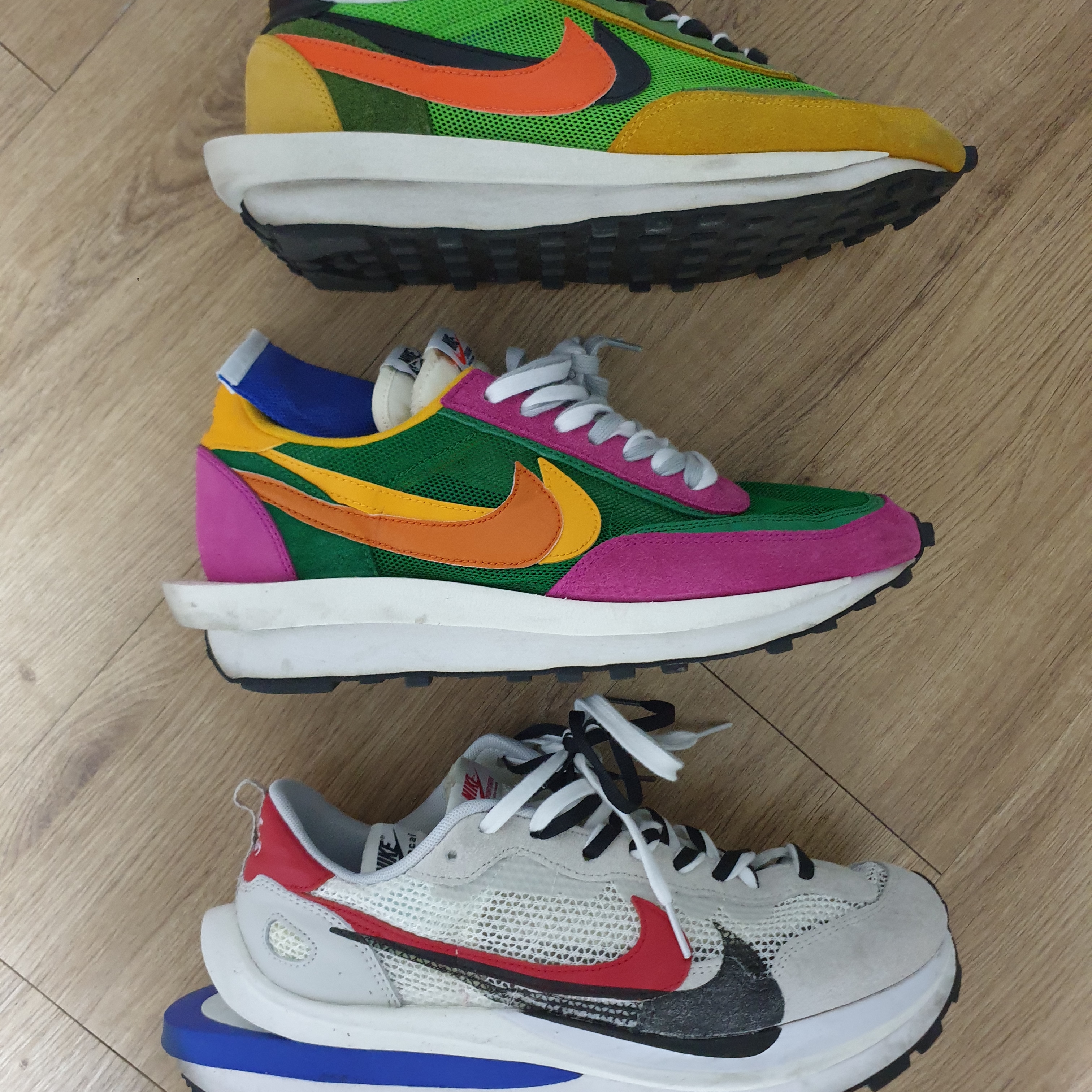 Nike x Sacai VaporWaffle Royal Fuchsia, Nike x Sacai LDWaffle Green Multi 착용 스타일