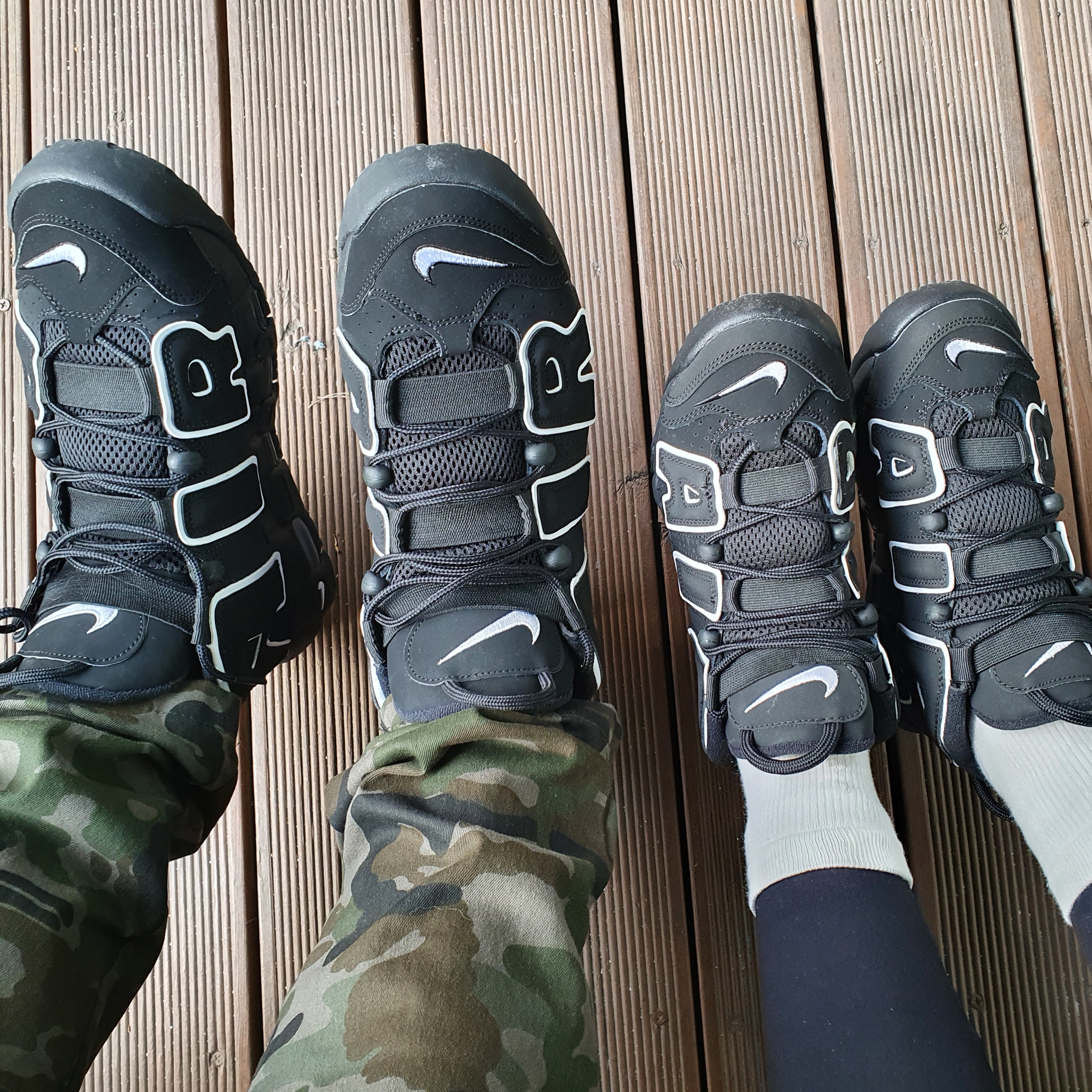 Nike Air More Uptempo Black White 2020, (GS) Nike Air More Uptempo Black White 2020 착용 스타일