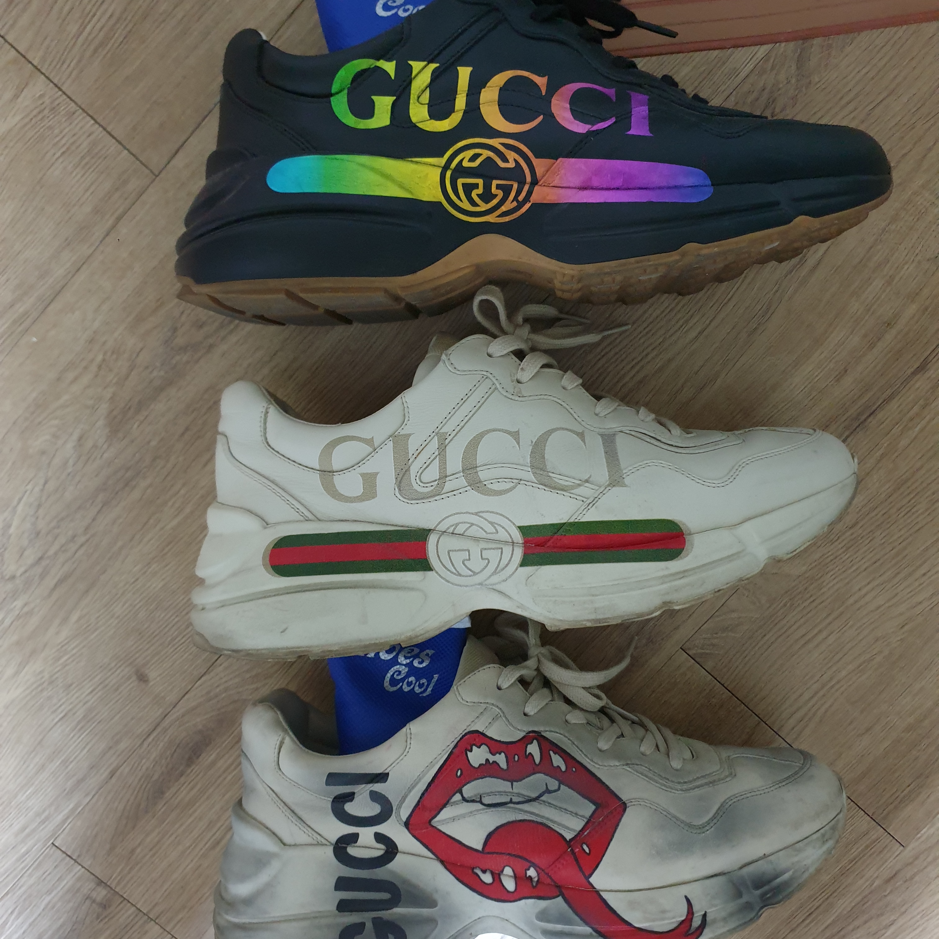 Gucci Rhyton Leather Sneakers Logo, Gucci Rhyton Leather Sneakers Mouth 착용 스타일