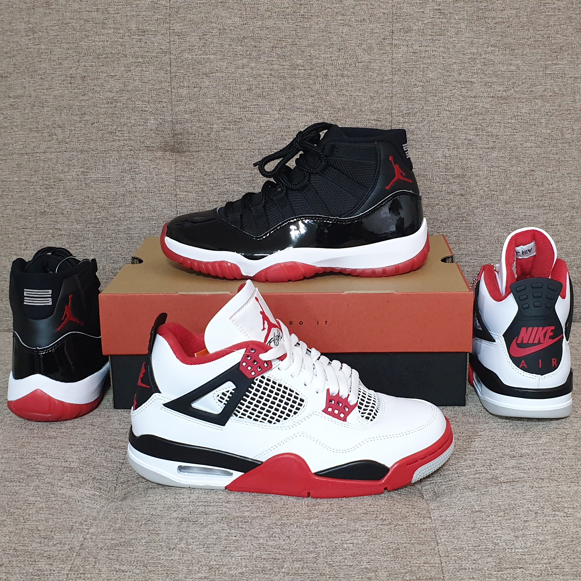 Jordan 11 Retro Bred 2019, Jordan 4 Retro OG Fire Red 2020 착용 스타일 - 2