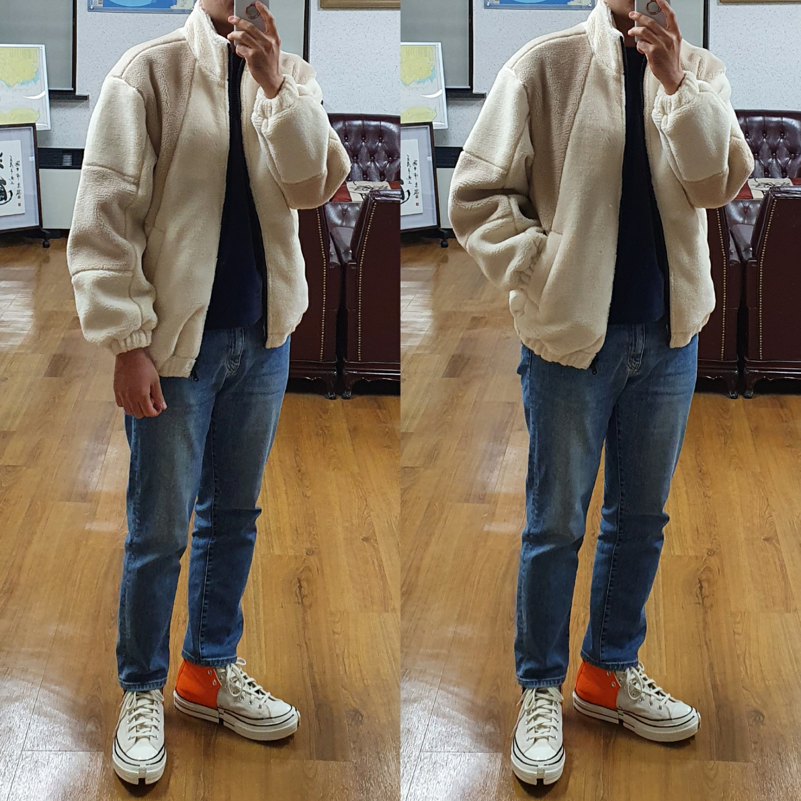 Converse x Feng Chen Wang Chuck 70 2-in-1 Persimmon Orange, Converse x Feng Chen Wang Chuck 70 2-in-1 Natural Ivory Black 착용 스타일 - 2