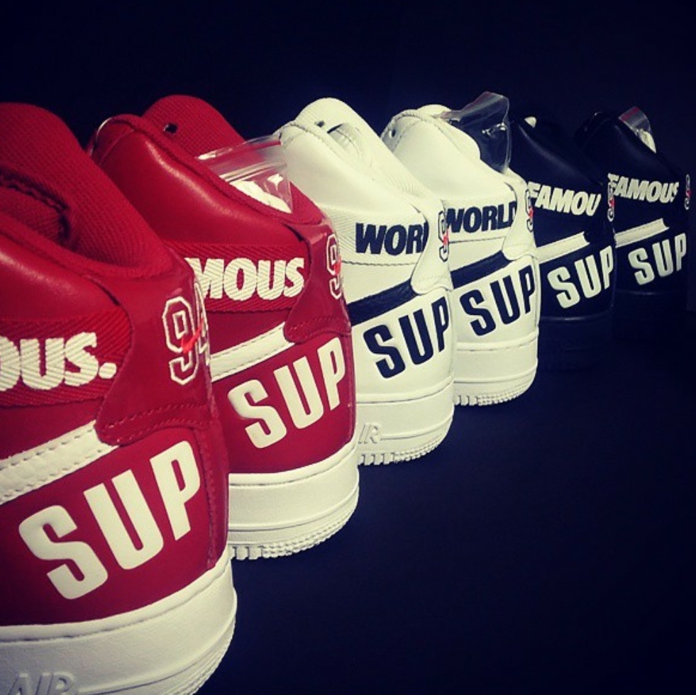 Nike x Supreme Air Force 1 High World Famous Red, Nike x Supreme Air Force 1 High World Famous Black 착용 스타일
