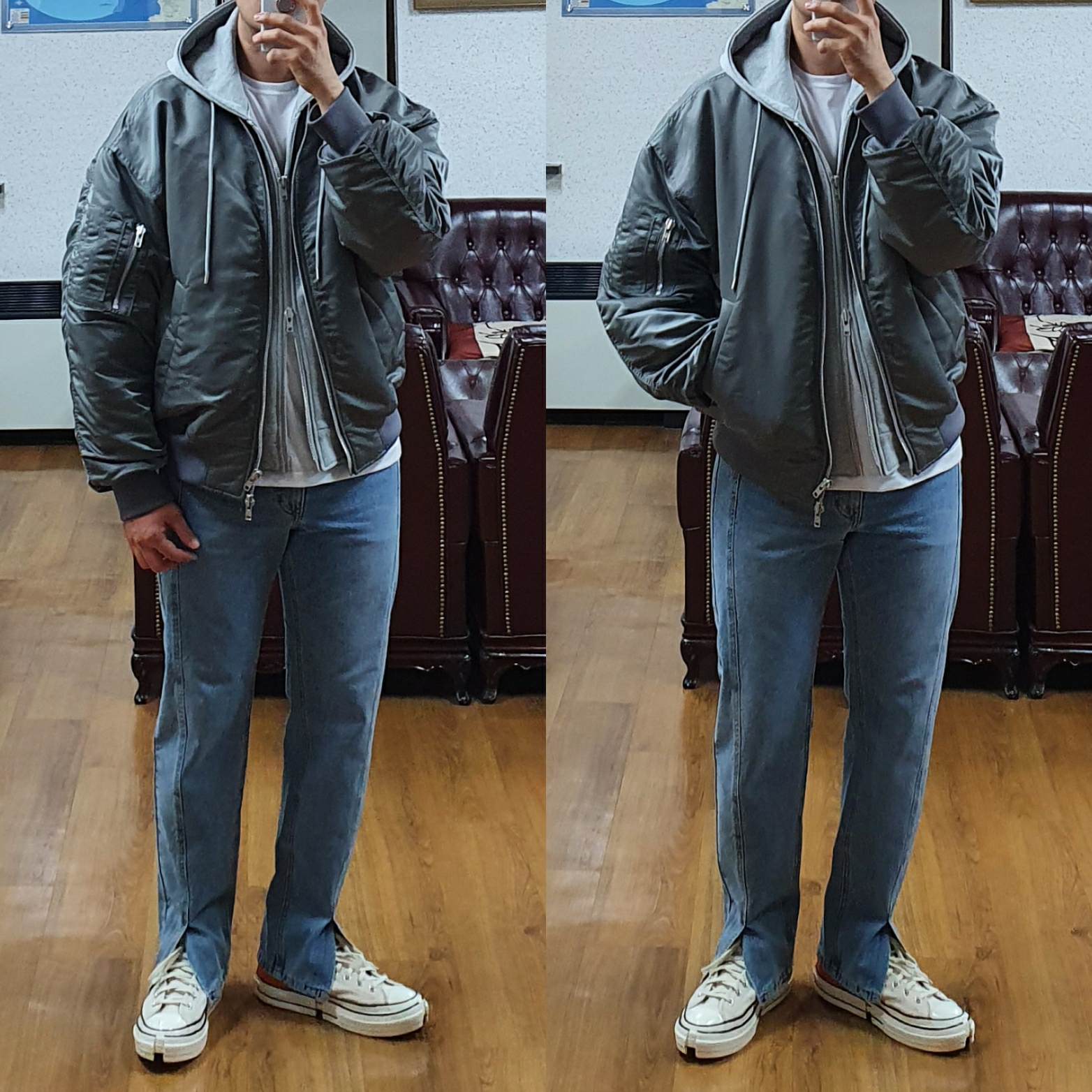 Converse x Feng Chen Wang Chuck 70 2-in-1 Persimmon Orange, Converse x Feng Chen Wang Chuck 70 2-in-1 Natural Ivory Black 착용 스타일 - 1