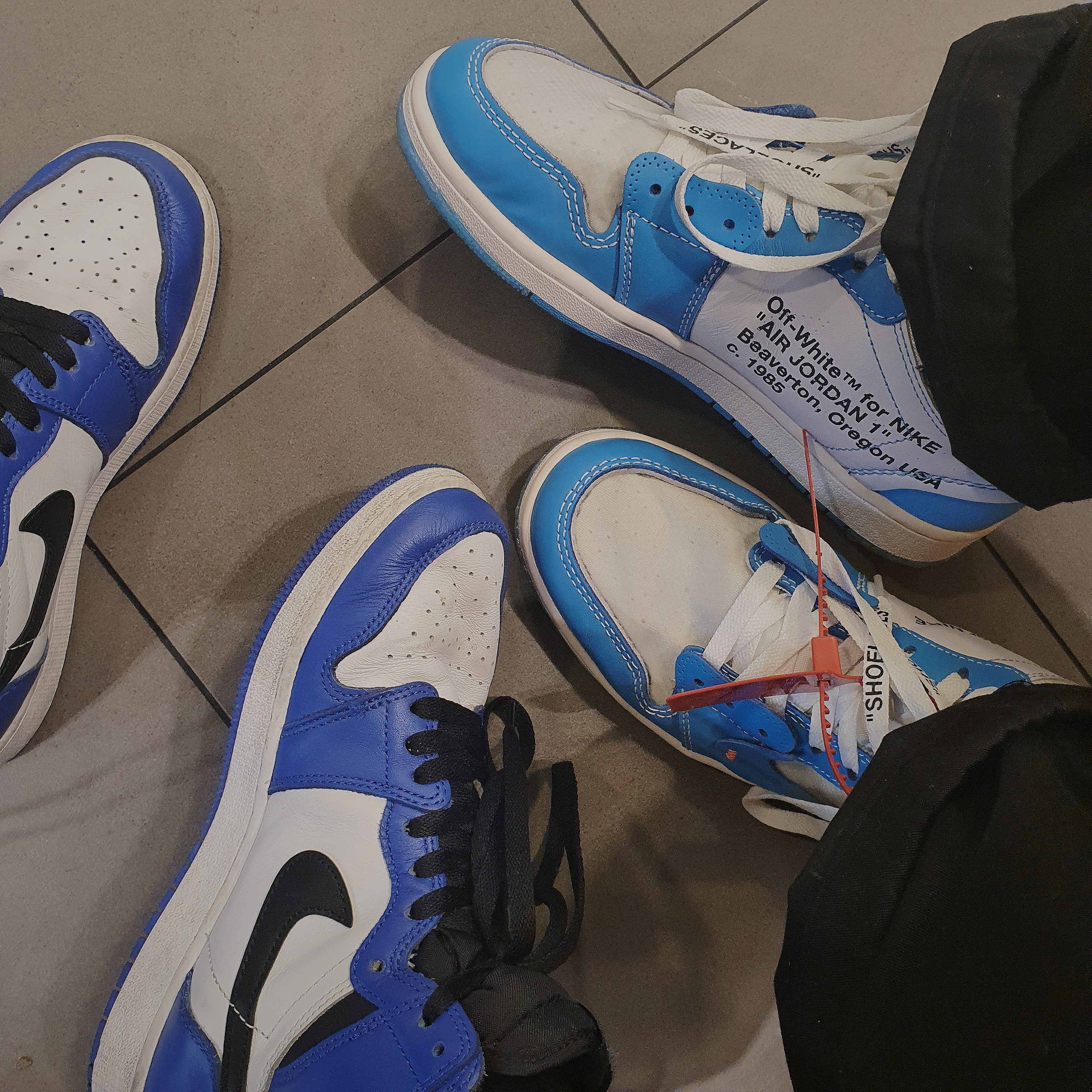 Jordan 1 Retro High Game Royal, Jordan 1 x Off-White Retro High University Blue 착용 스타일
