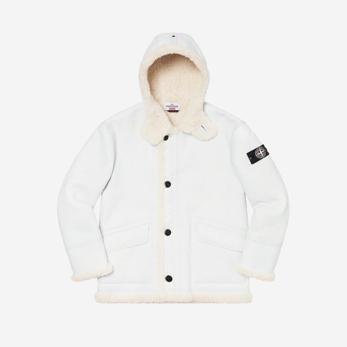 Supreme x Stone Island Hand-Painted Hooded Shearling Jacket White - 20FW 상세 이미지 1