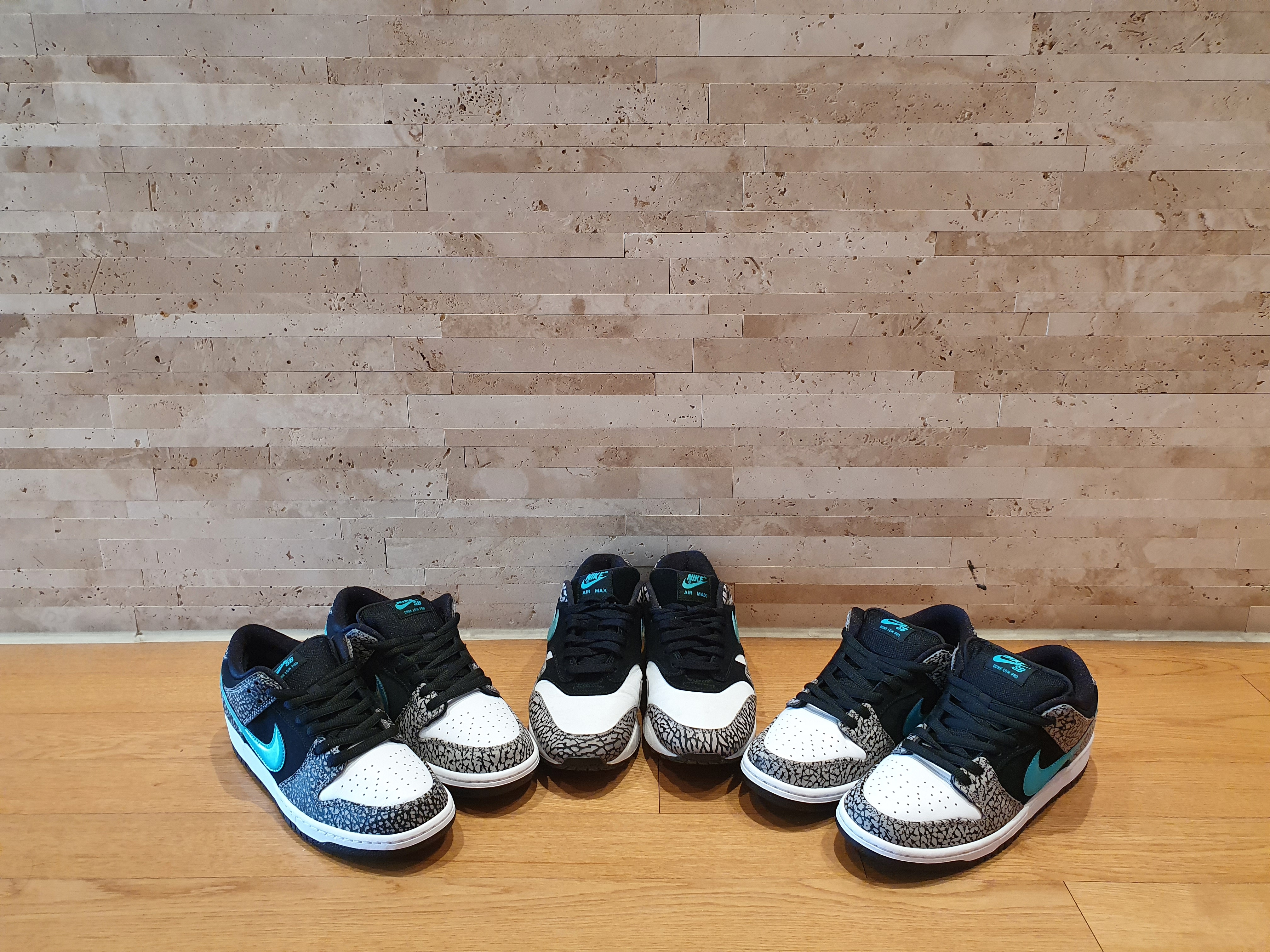 Nike SB Dunk Low Pro Clear Jade, NIke x Atmos Air Max 1 Elephant 2017 착용 스타일