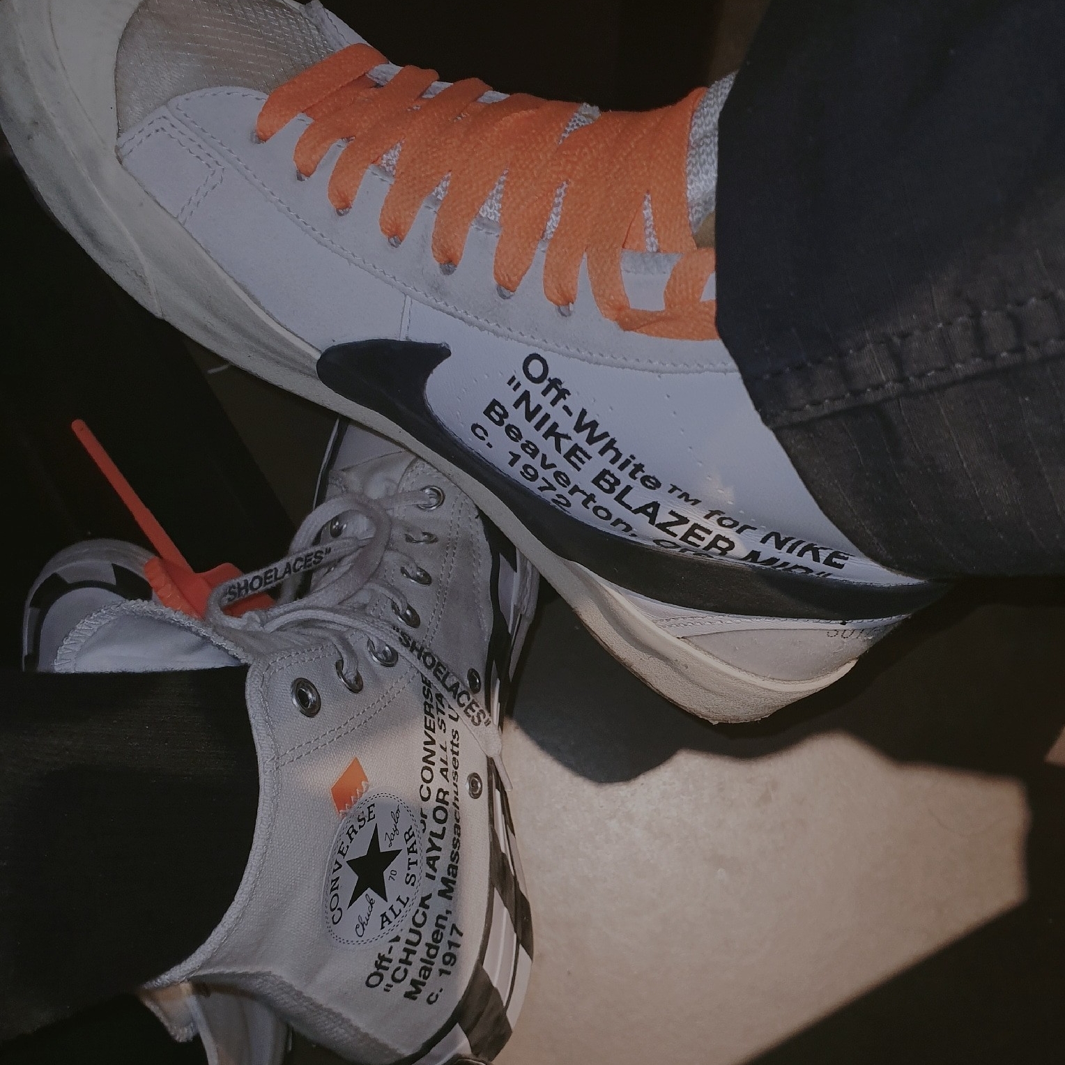 Nike x Off-White Blazer Mid White OG The Ten, Converse x Off-White Chuck 70 High V2 2018 착용 스타일