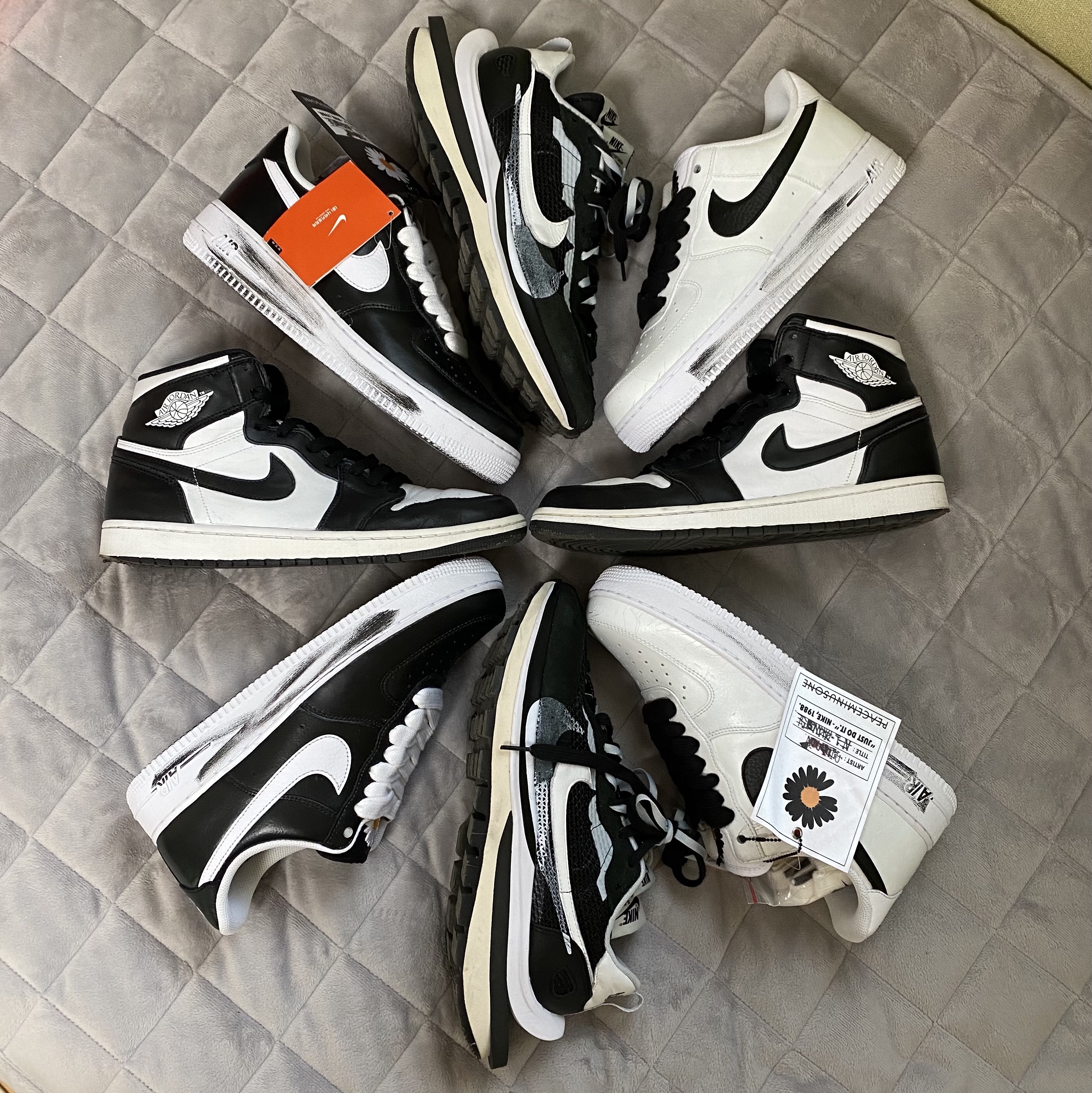 Jordan 1 Retro High OG Black White 2014, Nike x Peaceminusone Air Force 1 Low Para-Noise 2.0 착용 스타일