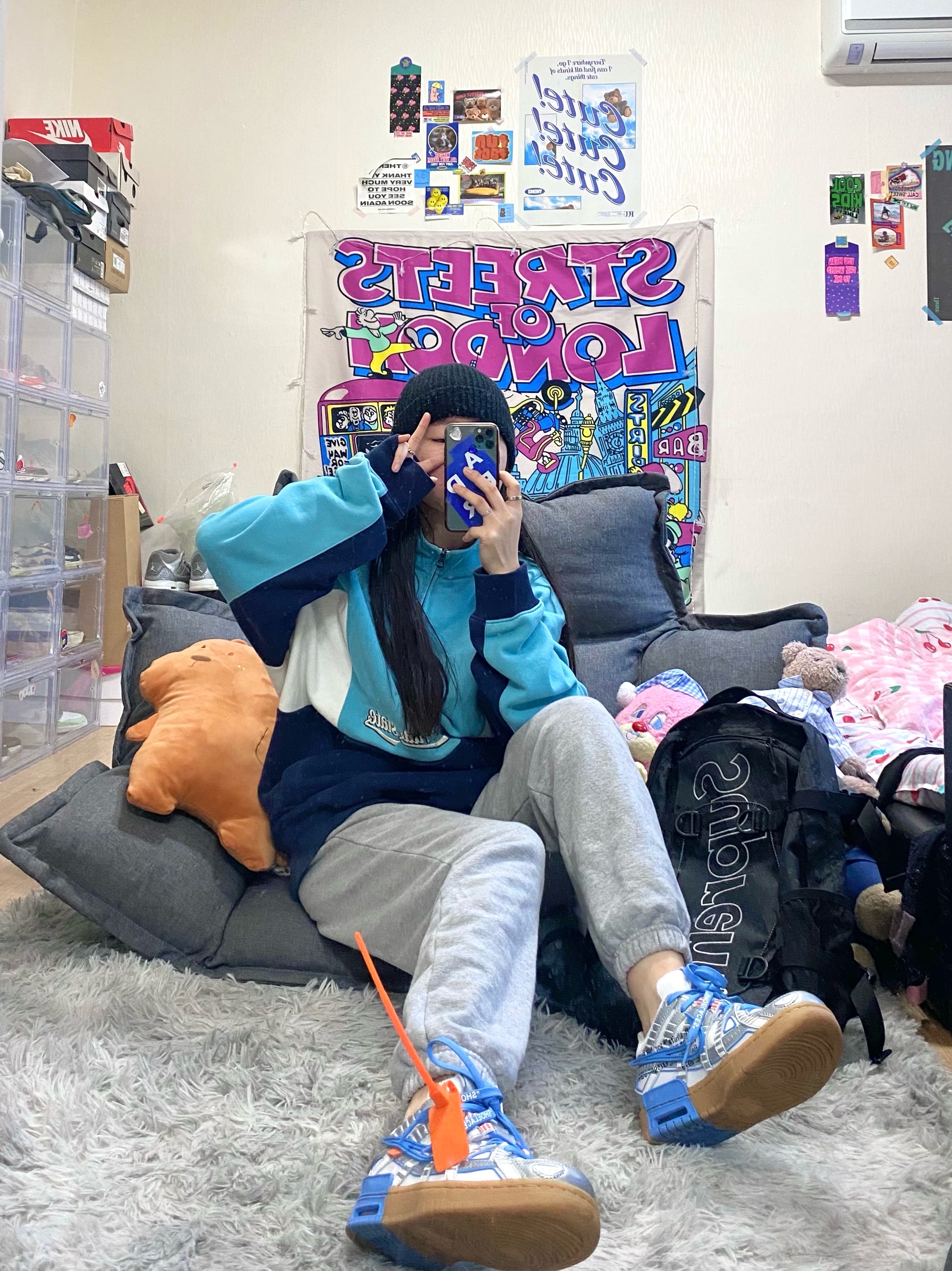 Nike x Off-White Air Rubber Dunk University Blue 착용 스타일 - 2