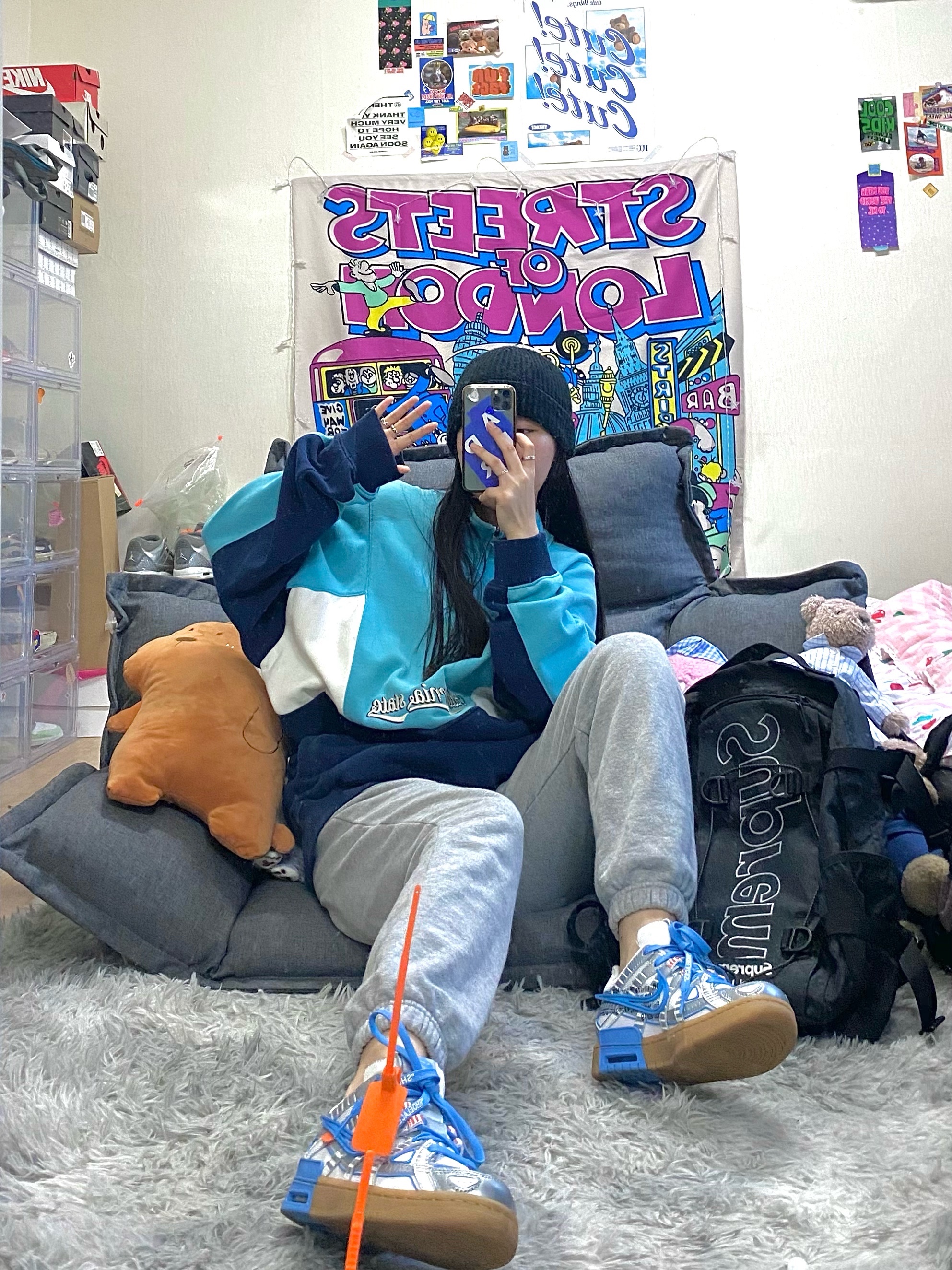 Nike x Off-White Air Rubber Dunk University Blue 착용 스타일 - 1