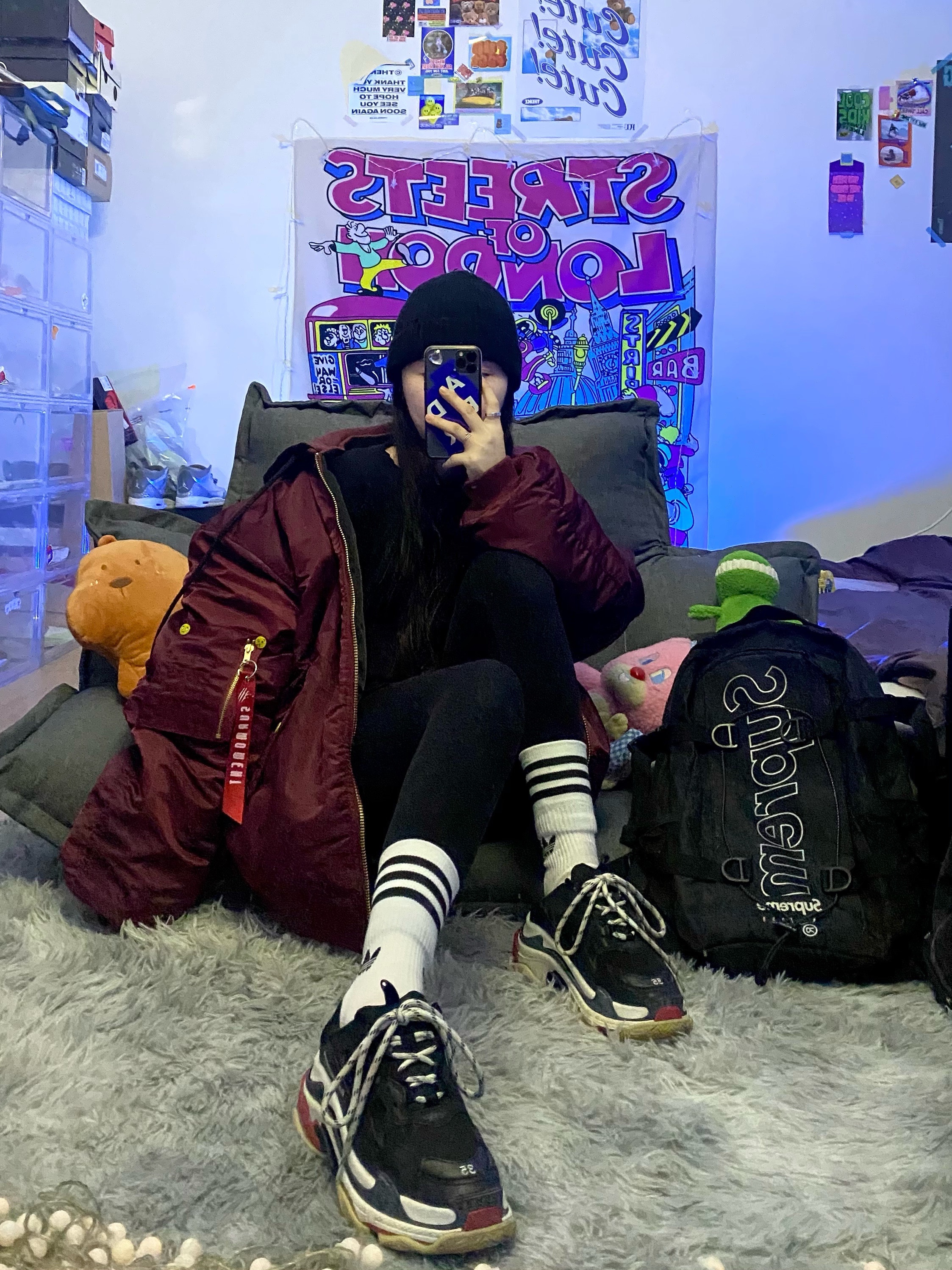 Converse x JW Anderson Run Star Hike Hi Black, Balenciaga Triple S Trainer Black White Red 2018 착용 스타일 - 4