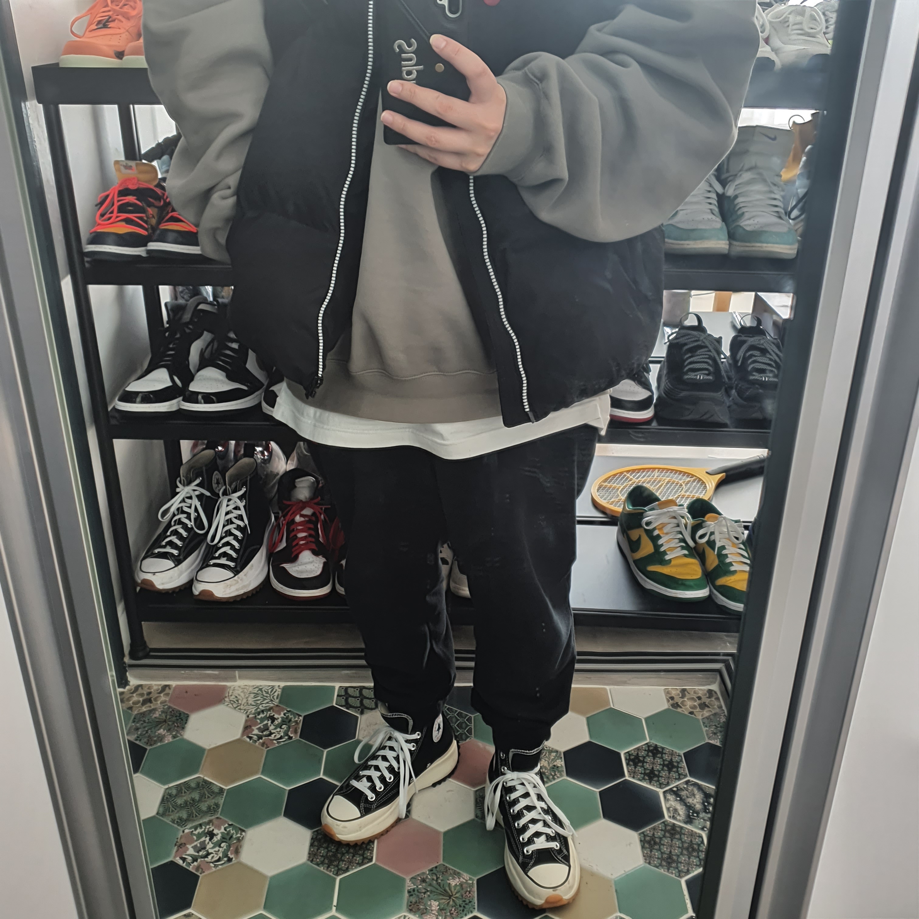 Converse x JW Anderson Run Star Hike Hi Black 착용 스타일