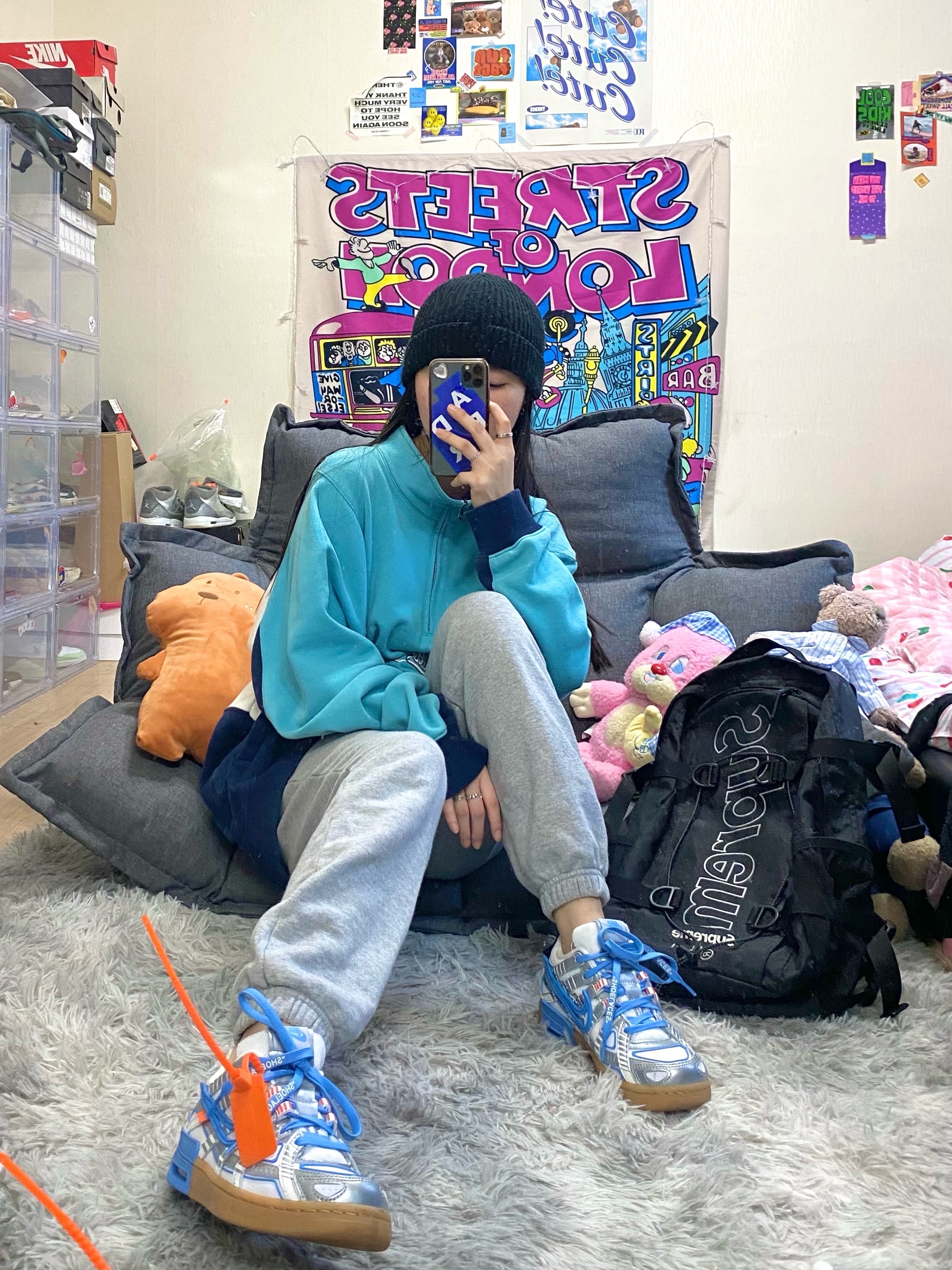 Nike x Off-White Air Rubber Dunk University Blue 착용 스타일 - 4