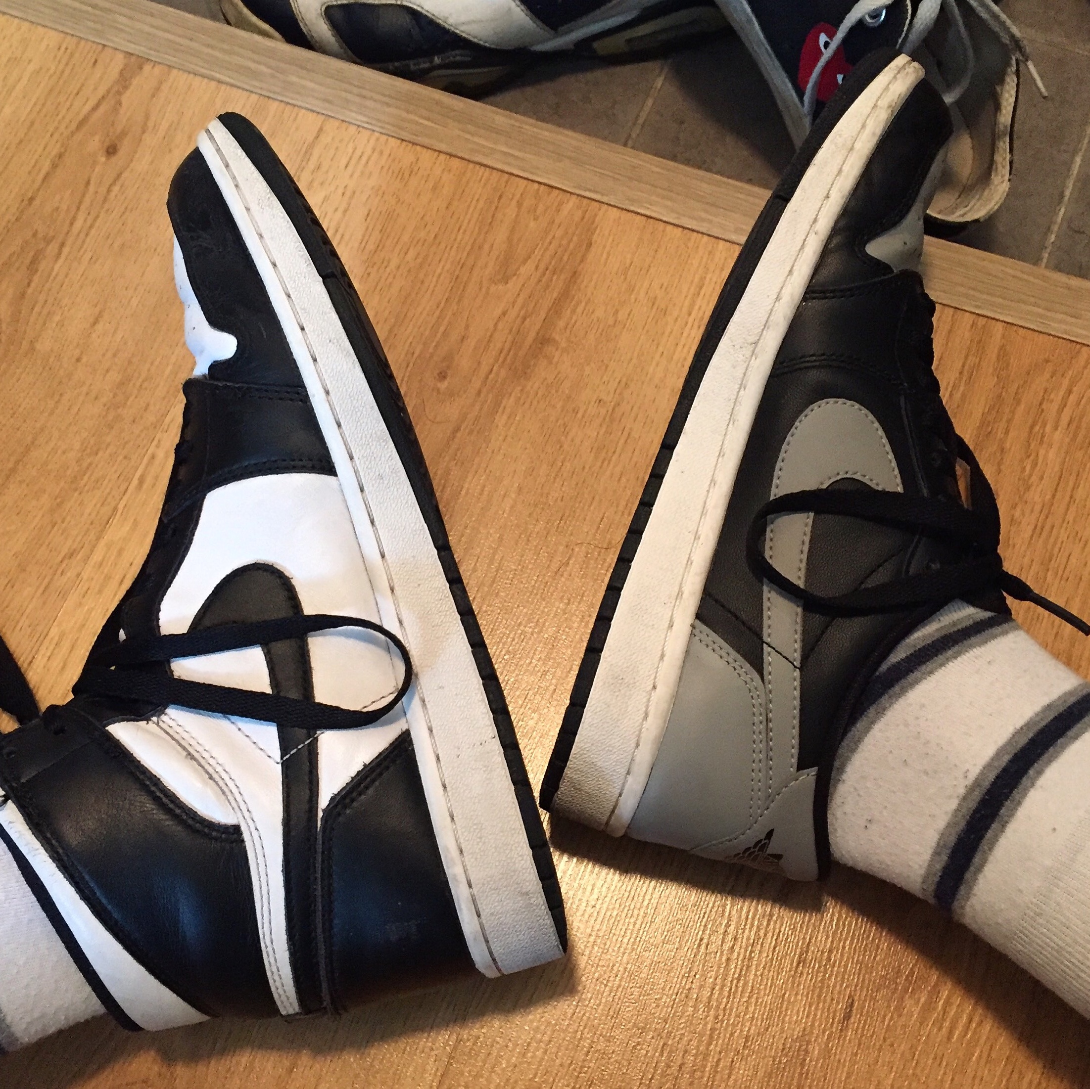 Jordan 1 Retro High OG Black White 2014, Jordan 1 Retro Low OG Shadow 2015 착용 스타일