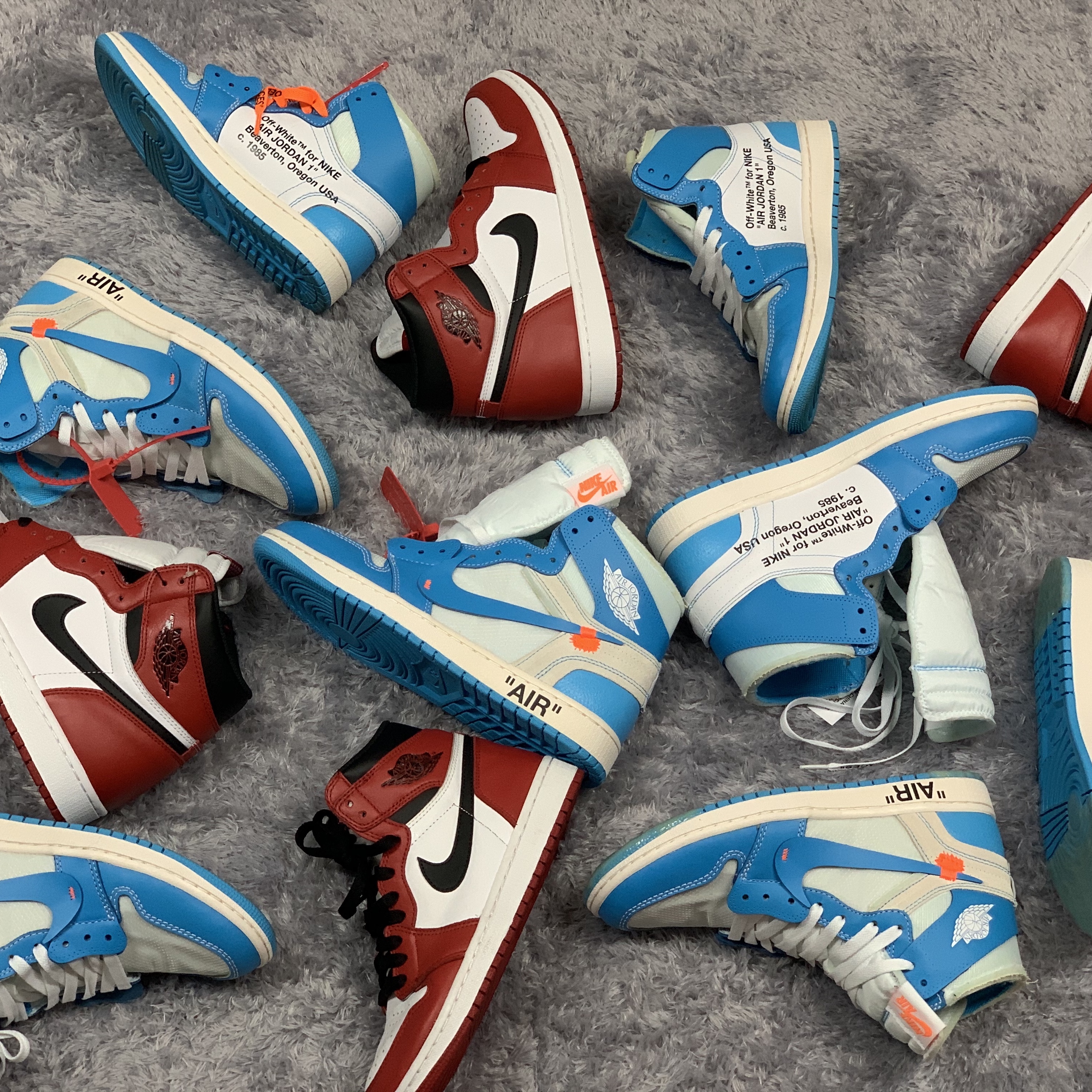 Jordan 1 x Off-White Retro High University Blue 착용 스타일