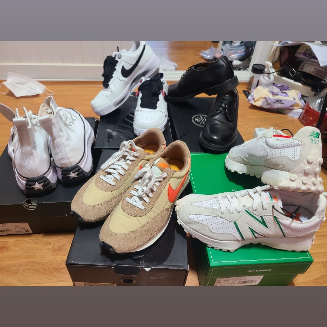 Converse Run Star Hike Hi White Black Gum, Nike Daybreak SP Vegas Gold College Orange 착용 스타일