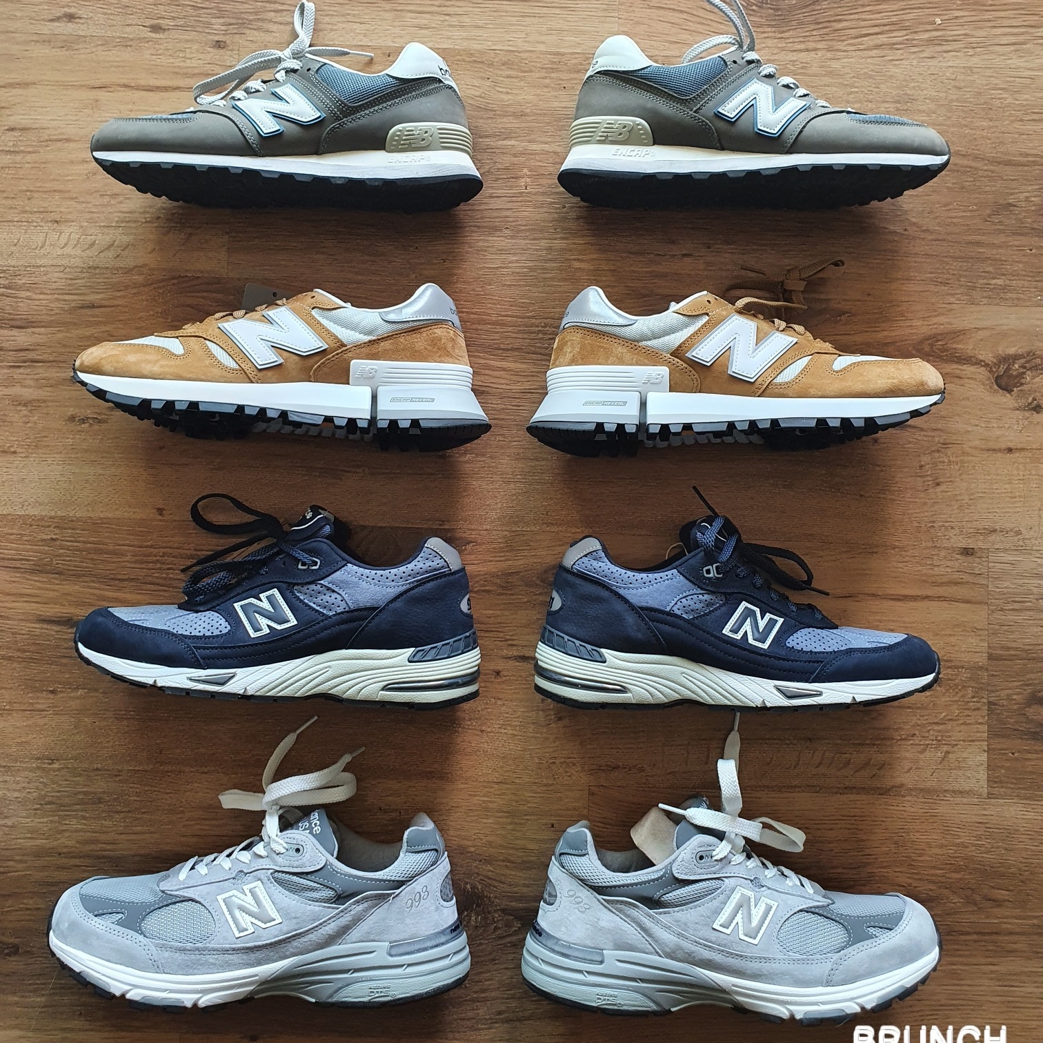 New Balance R_C 1300 Workwear Brown, New Balance 574 Grey Day (1300JP) 착용 스타일 - 2