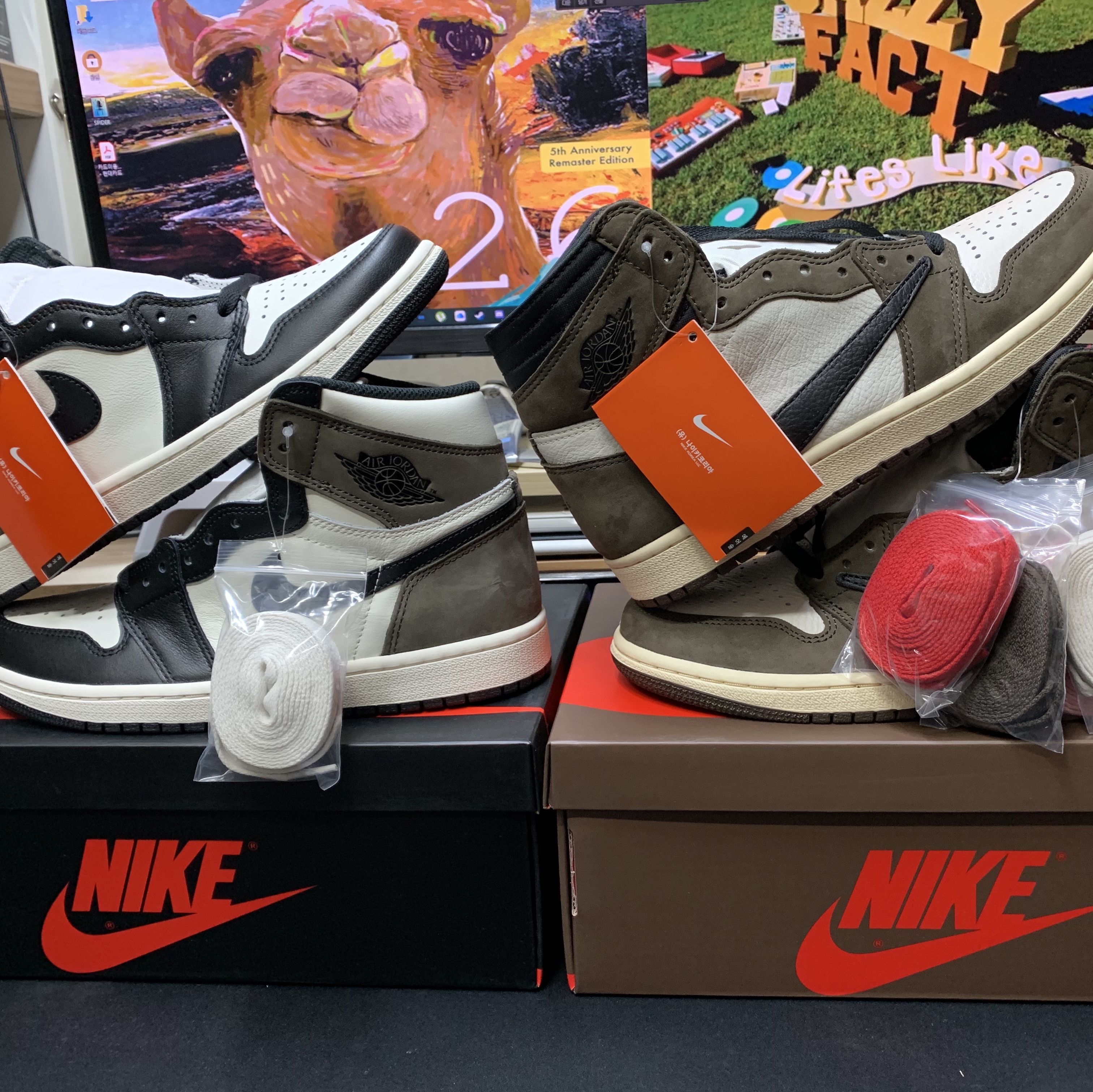 Jordan 1 Retro High OG Black Mocha, Jordan 1 x Travis Scott Retro High OG SP Mocha 착용 스타일