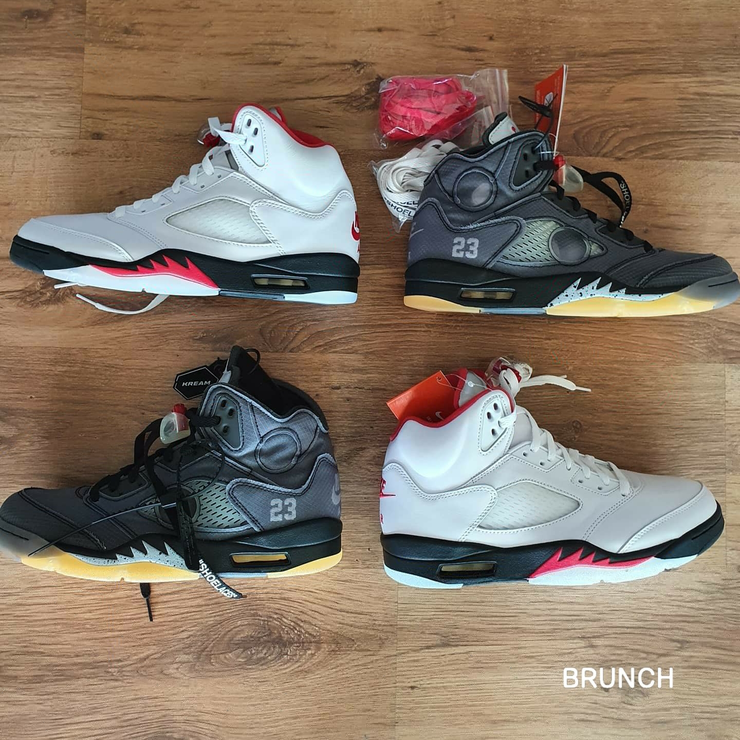 Jordan 5 x Off-White Retro SP Black Muslin, Jordan 5 Retro Fire Red Silver Tongue 2020 착용 스타일 - 1