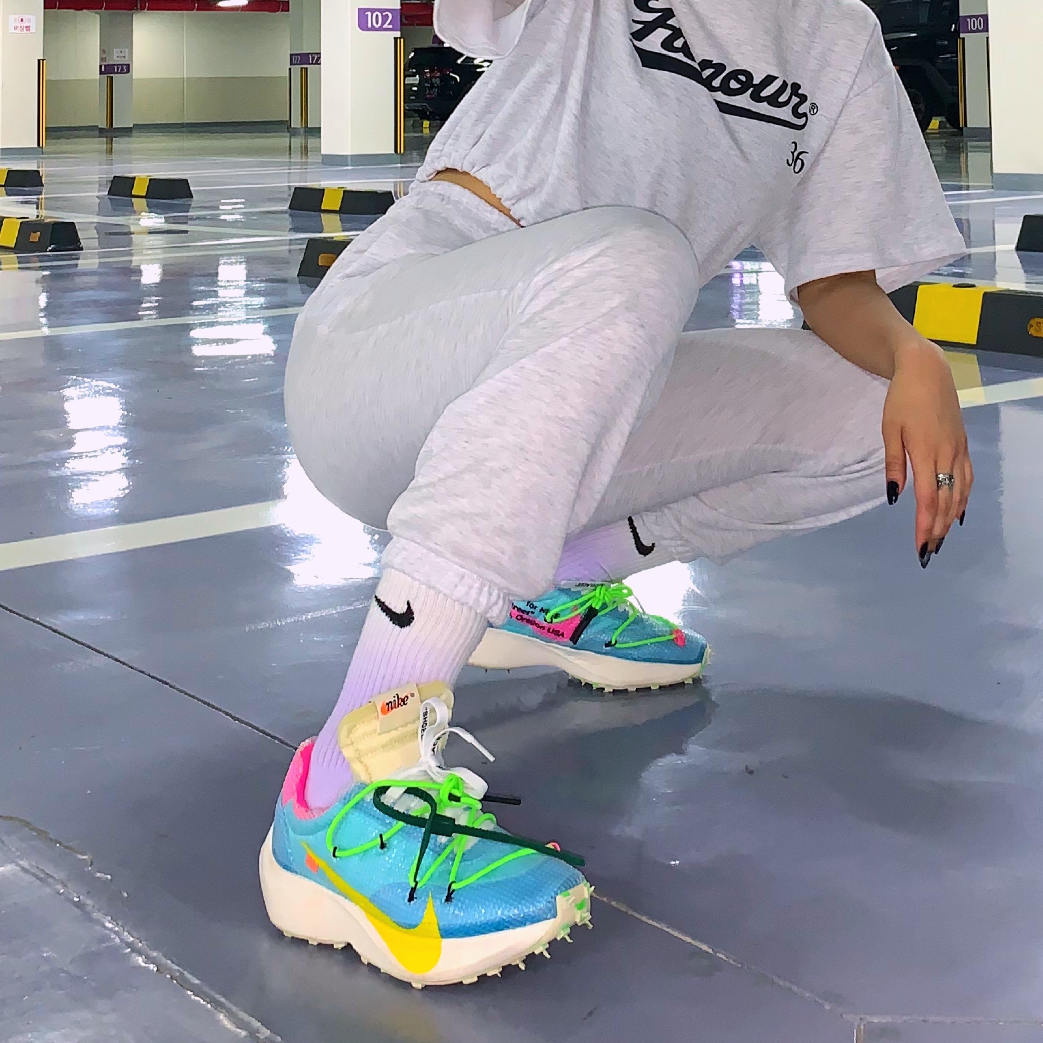 (W) Nike x Off-White Vapor Street Polarized Blue 착용 스타일