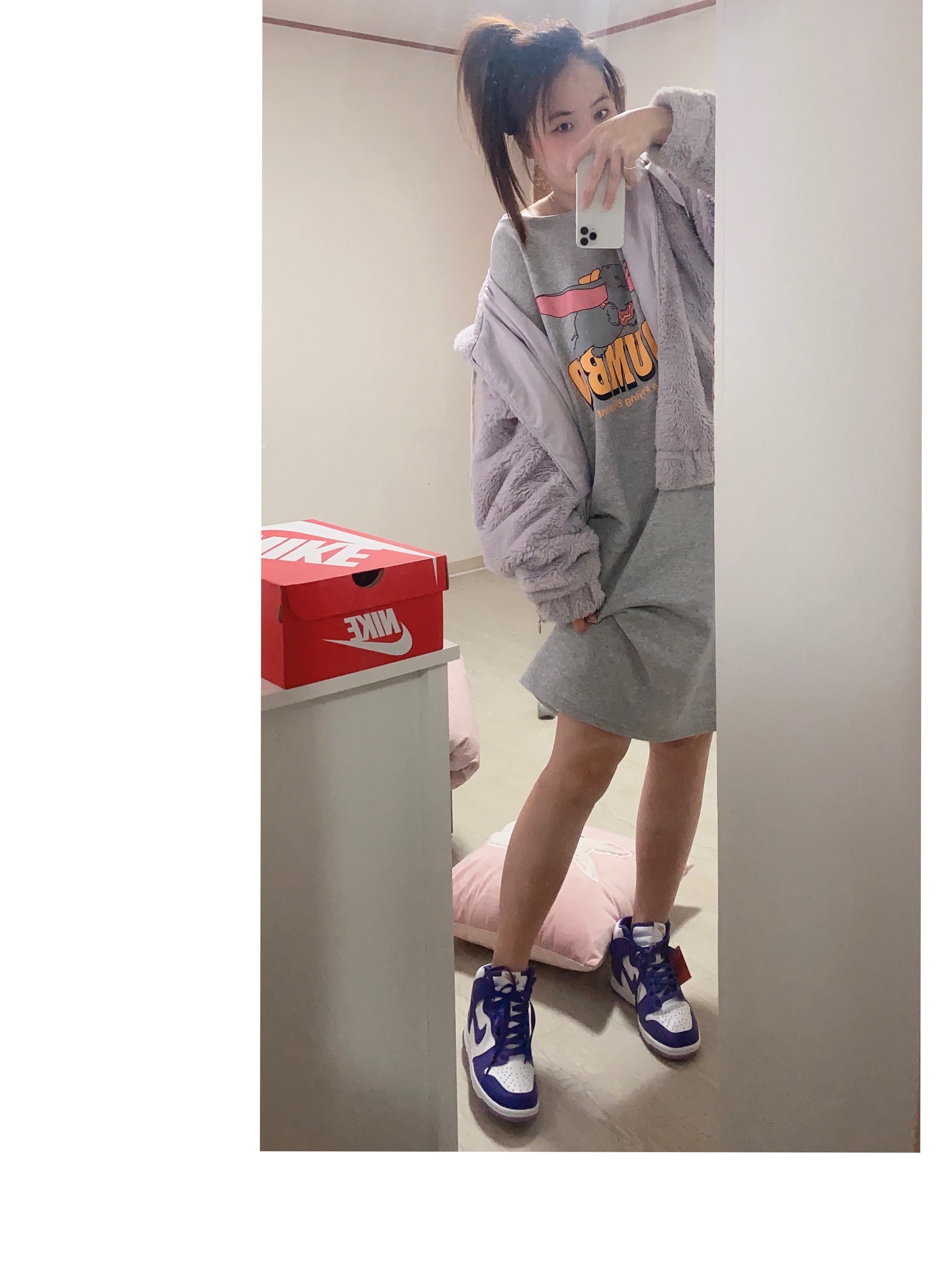 (W) Nike Dunk High SP Varsity Purple 착용 스타일 - 1