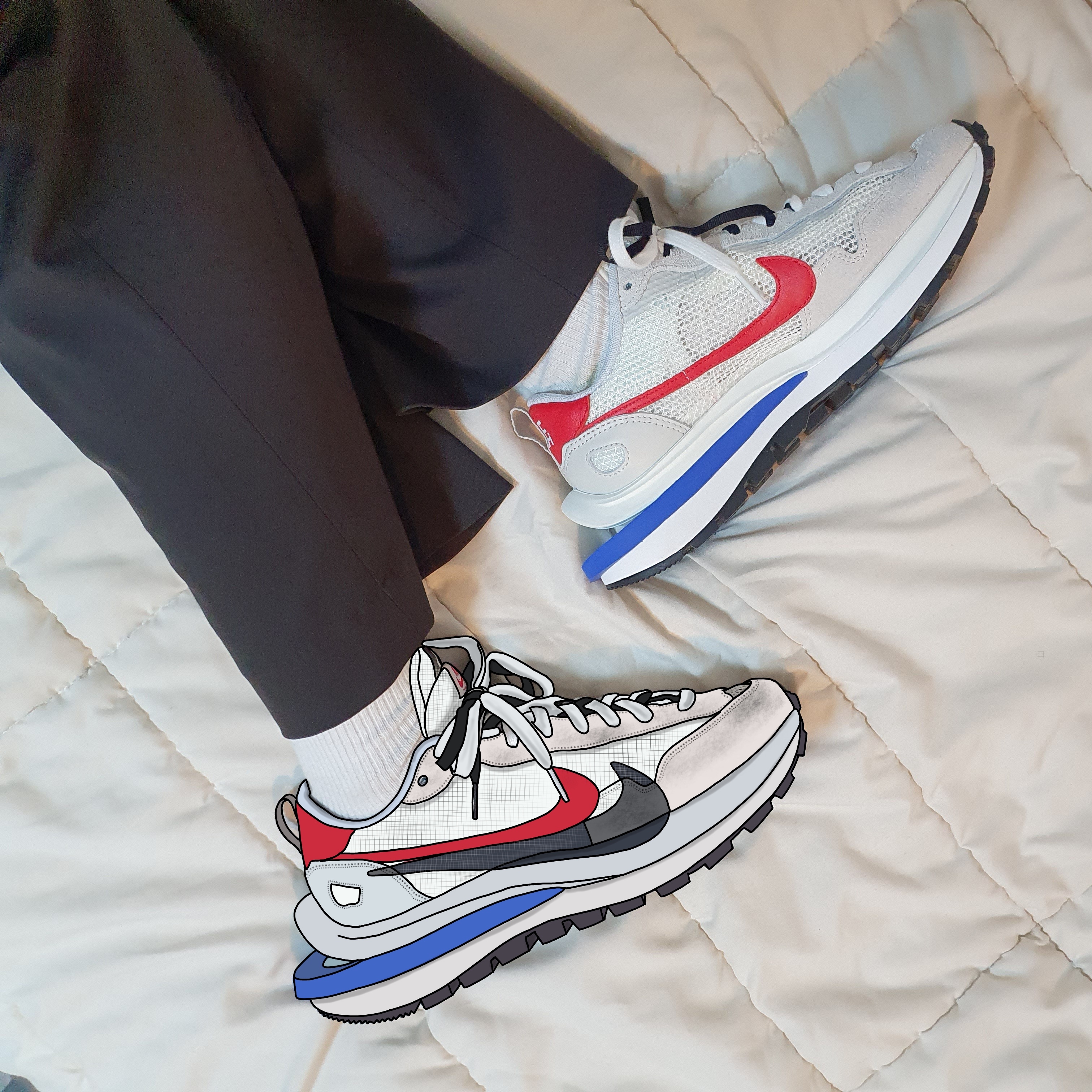 Nike x Sacai VaporWaffle Royal Fuchsia 착용 스타일