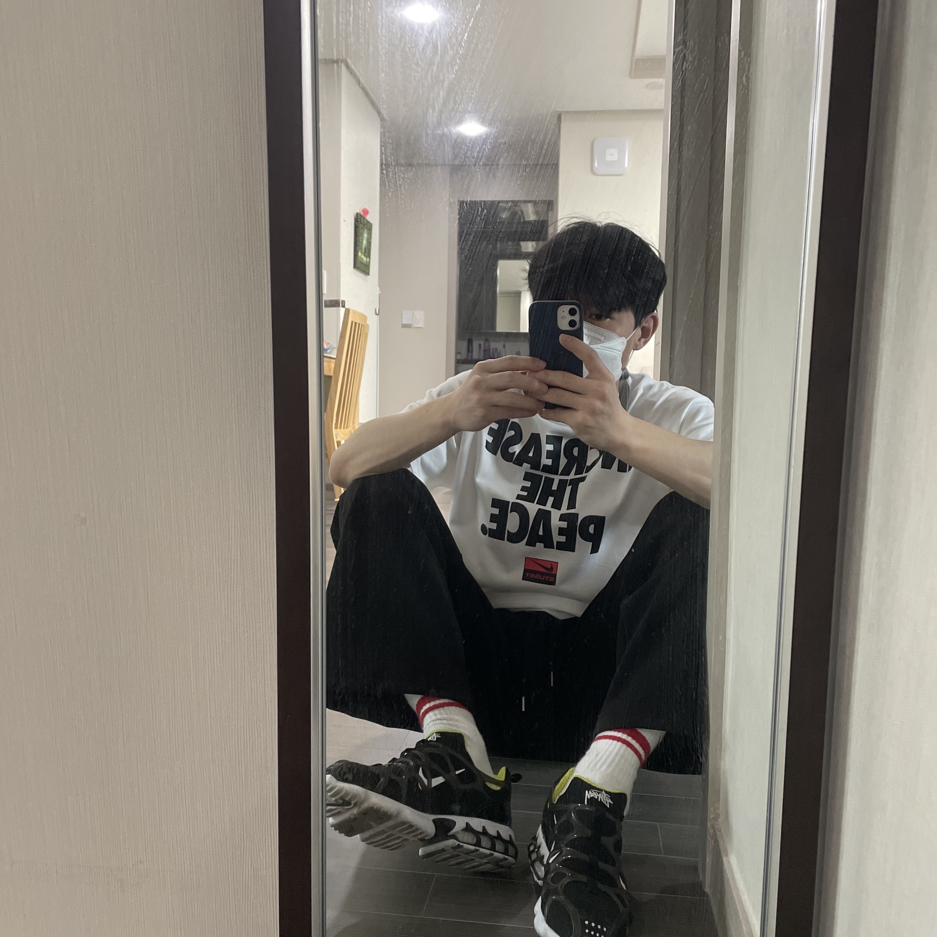 Nike x Stussy Air Zoom Spiridon Kukini Black, Nike x Stussy Increase The Peace T-Shirt - Asia 착용 스타일