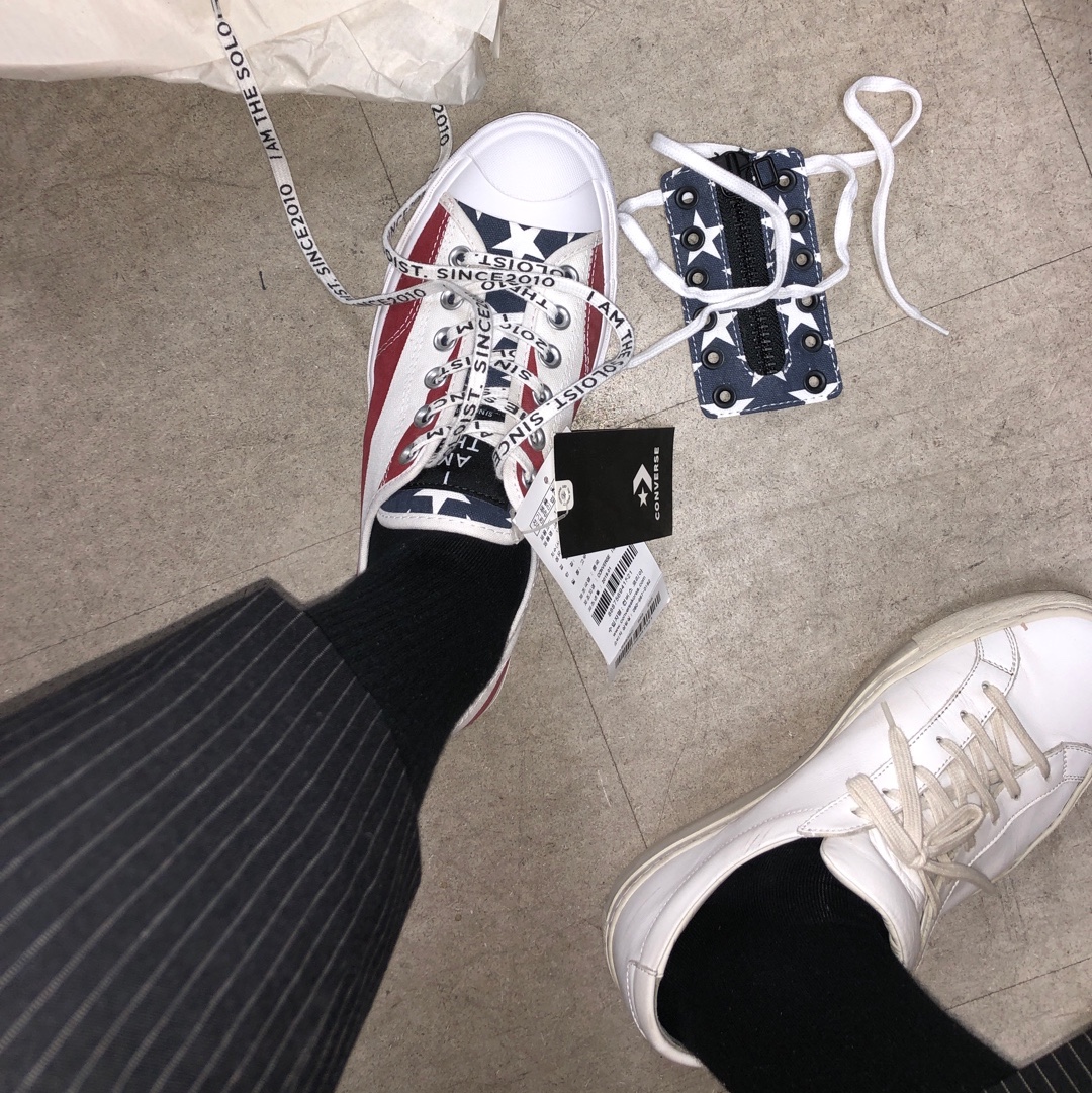 Converse x Takahiromiyashita The Soloist Jack Purcell Zip Ox White Red, (W) Common Projects Original Achilles Low White 착용 스타일 - 1