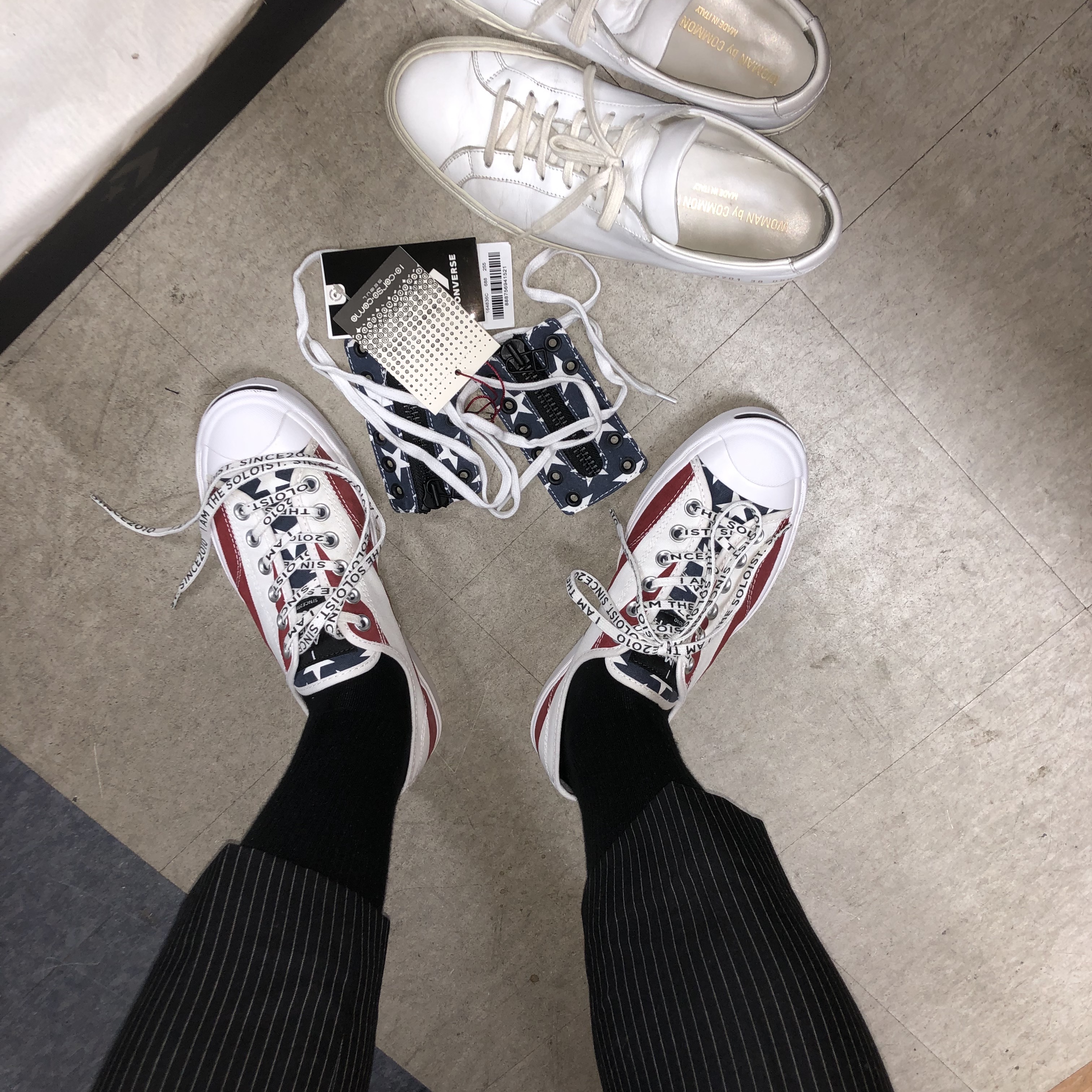 Converse x Takahiromiyashita The Soloist Jack Purcell Zip Ox White Red, (W) Common Projects Original Achilles Low White 착용 스타일 - 2