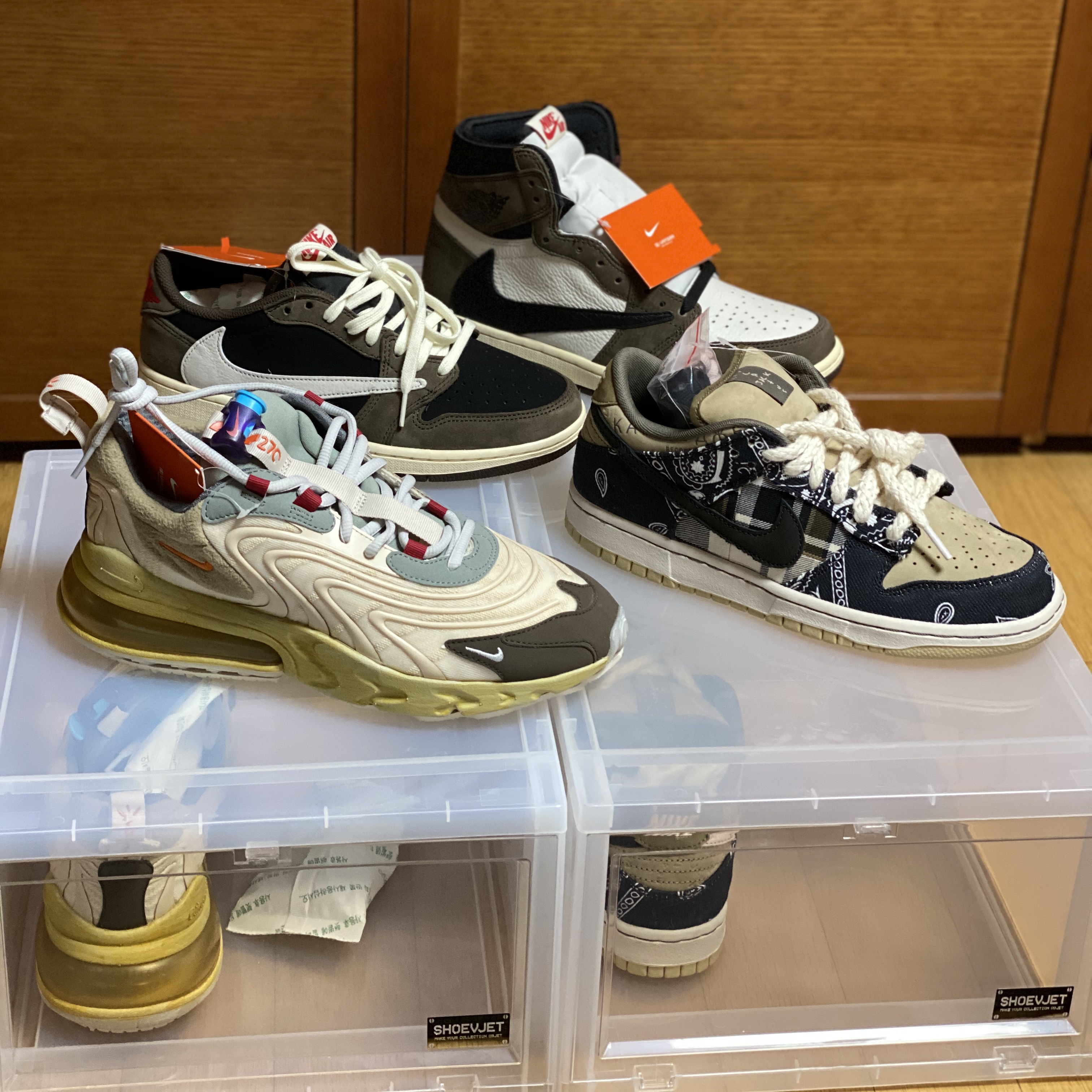 Jordan 1 x Travis Scott Retro High OG SP Mocha, Nike x Travis Scott SB Dunk Low 착용 스타일