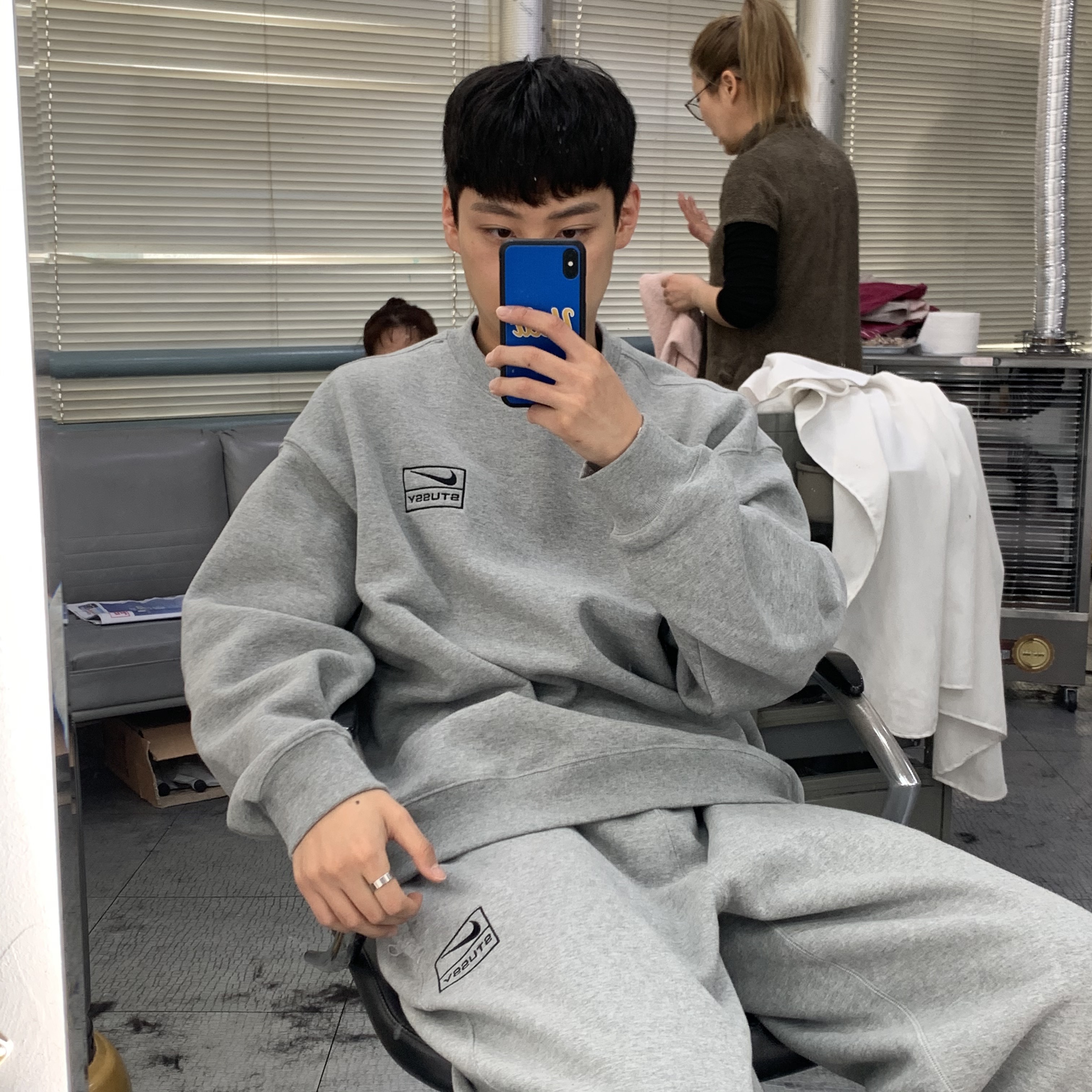 Nike x Stussy NRG BR Fleece Pants Grey, Nike x Stussy NRG BR Crew Fleece Grey 착용 스타일