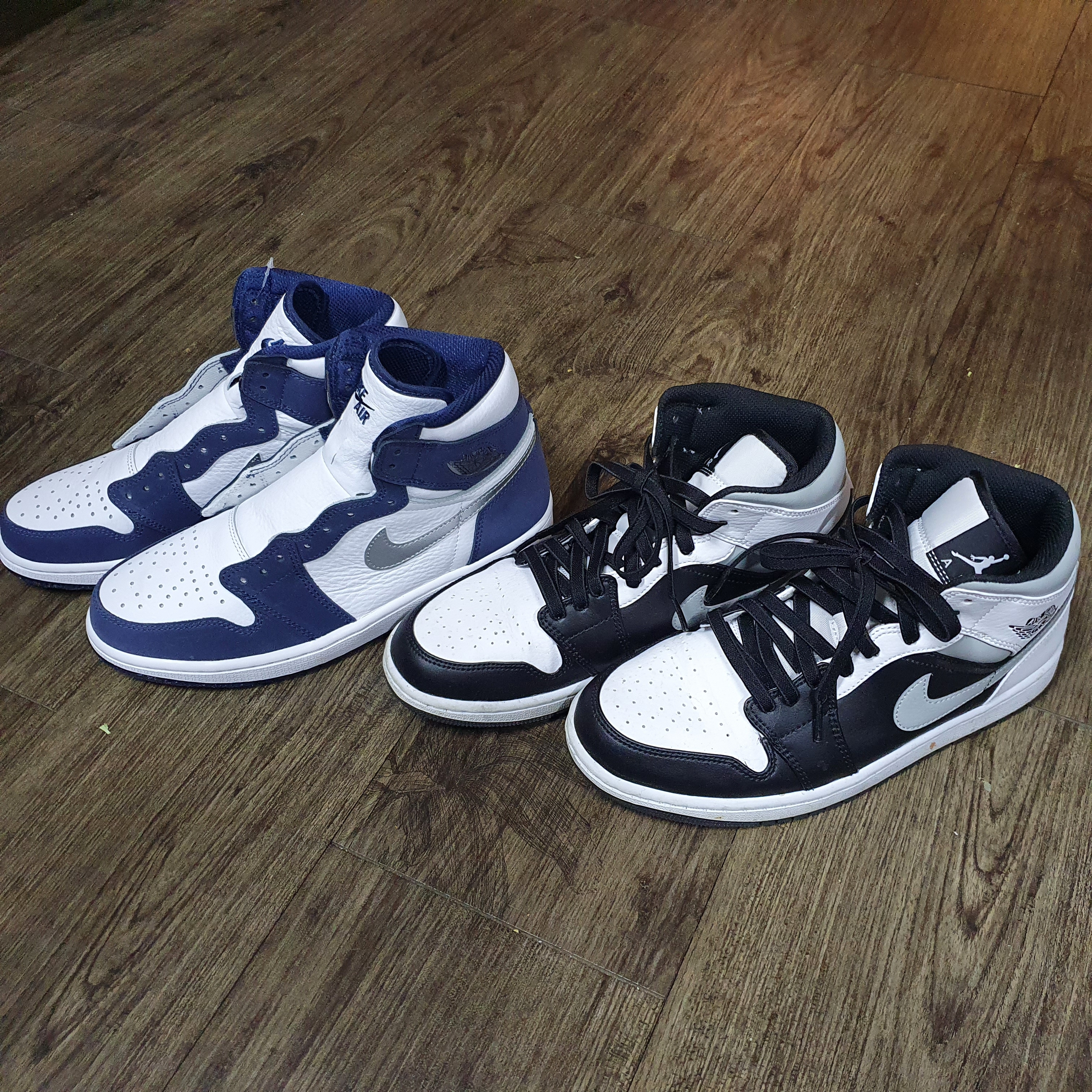 Jordan 1 Retro High OG CO.JP Midnight Navy, Jordan 1 Mid White Shadow 착용 스타일