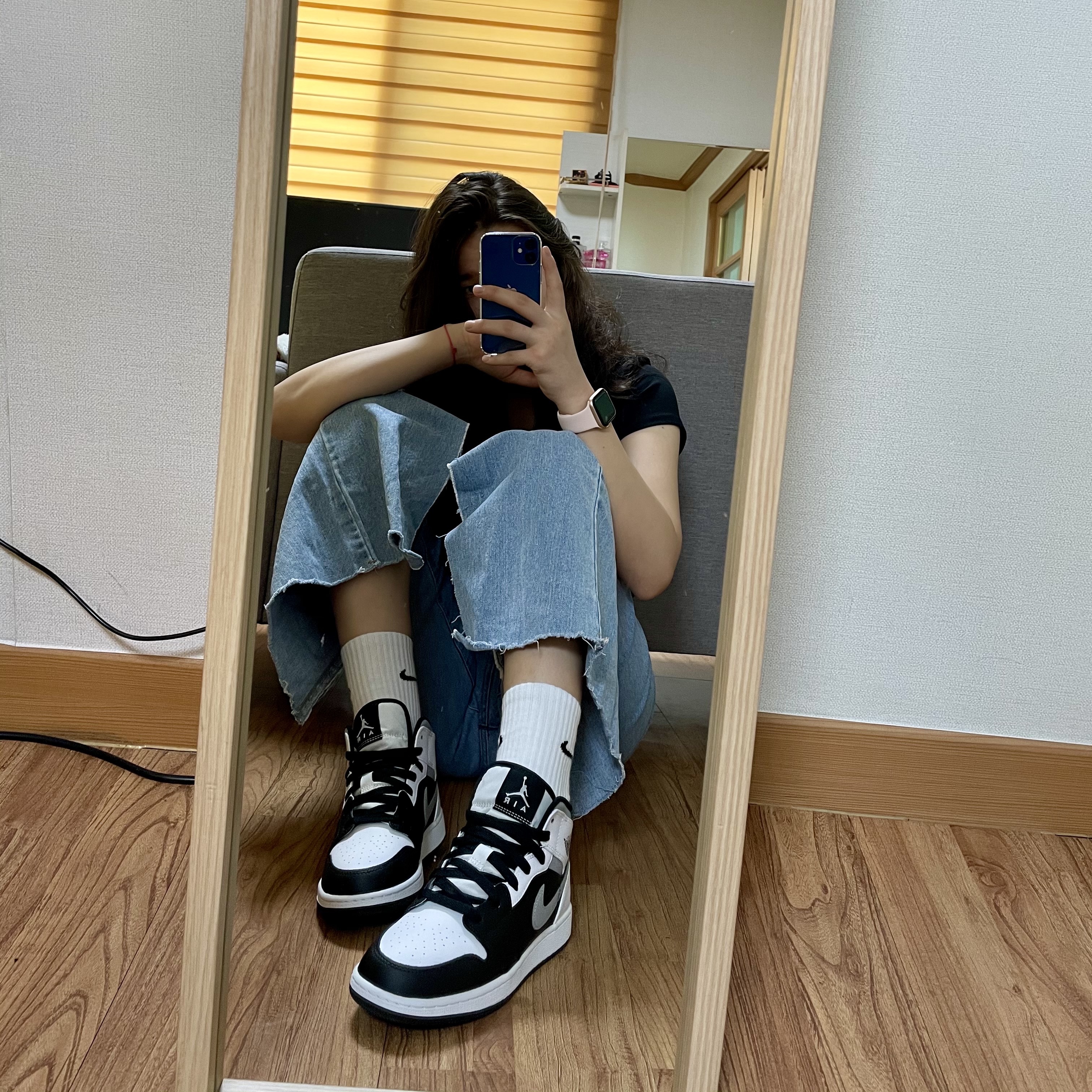 (GS) Jordan 1 Mid White Shadow 착용 스타일