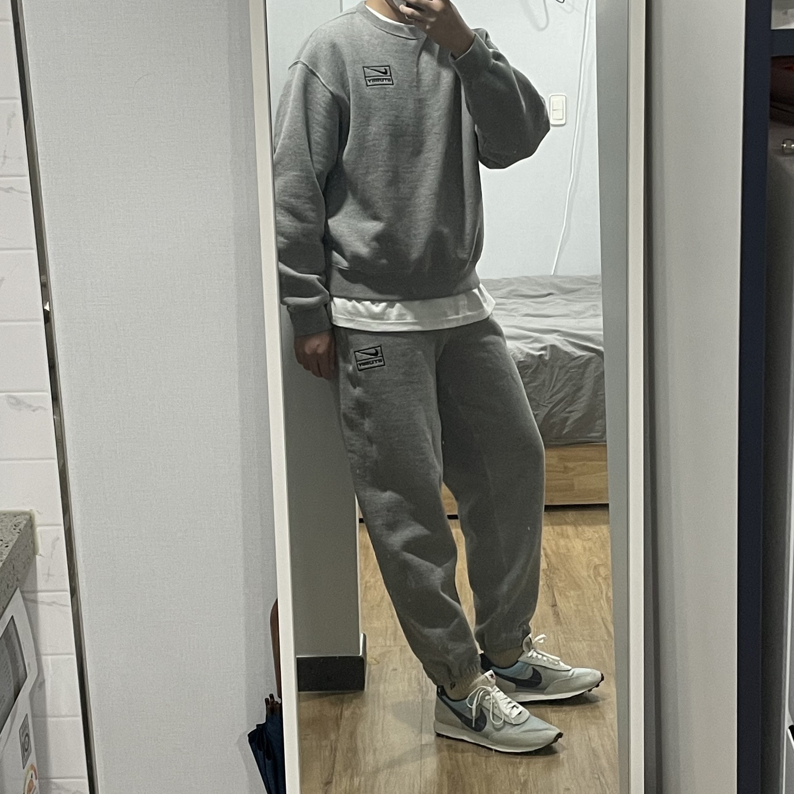 Nike x Stussy NRG BR Crew Fleece Grey, Nike x Stussy NRG BR Fleece Pants Grey 착용 스타일