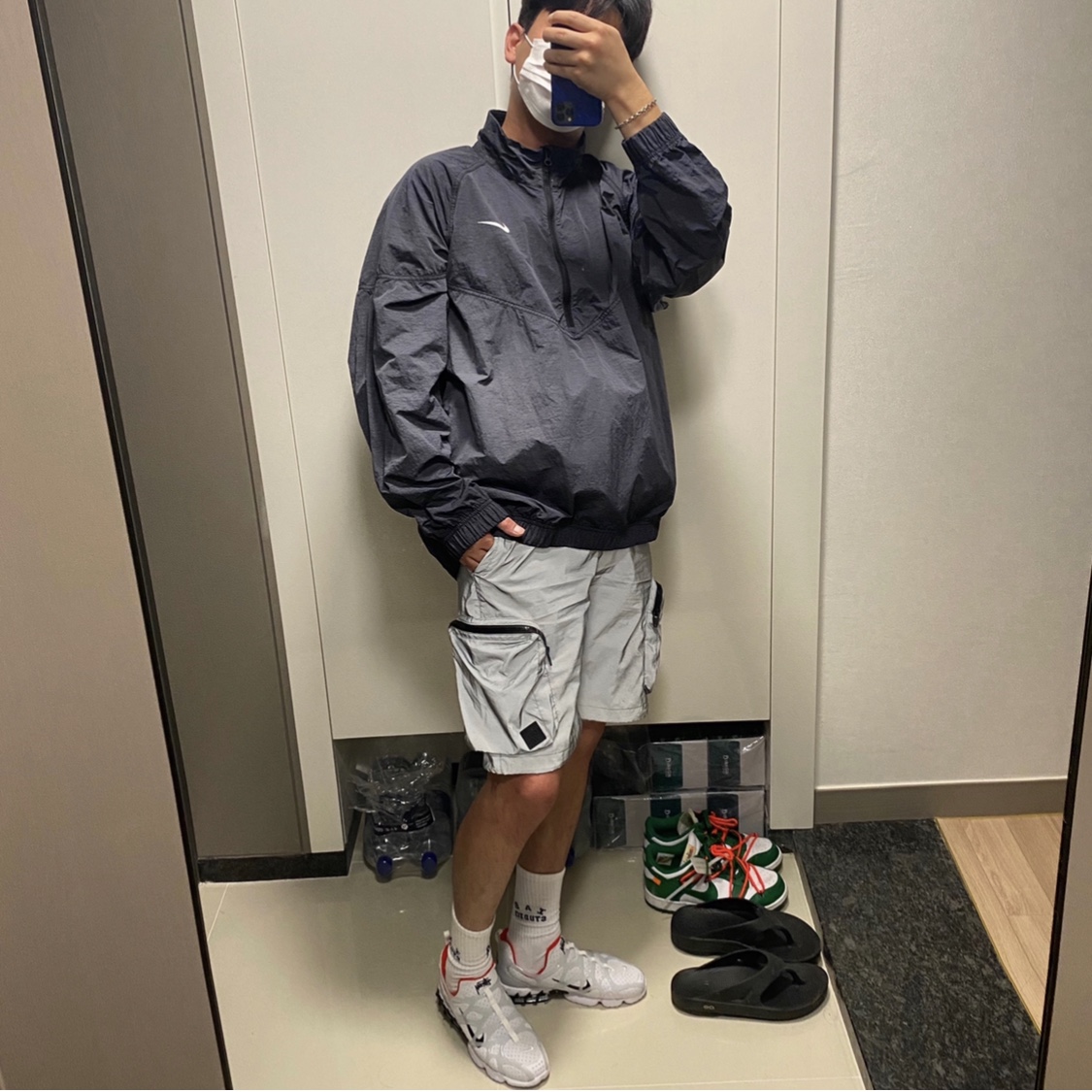 Nike x Stussy Air Zoom Spiridon Kukini White, Nike x Stussy Windrunner Jacket Off Noir 착용 스타일