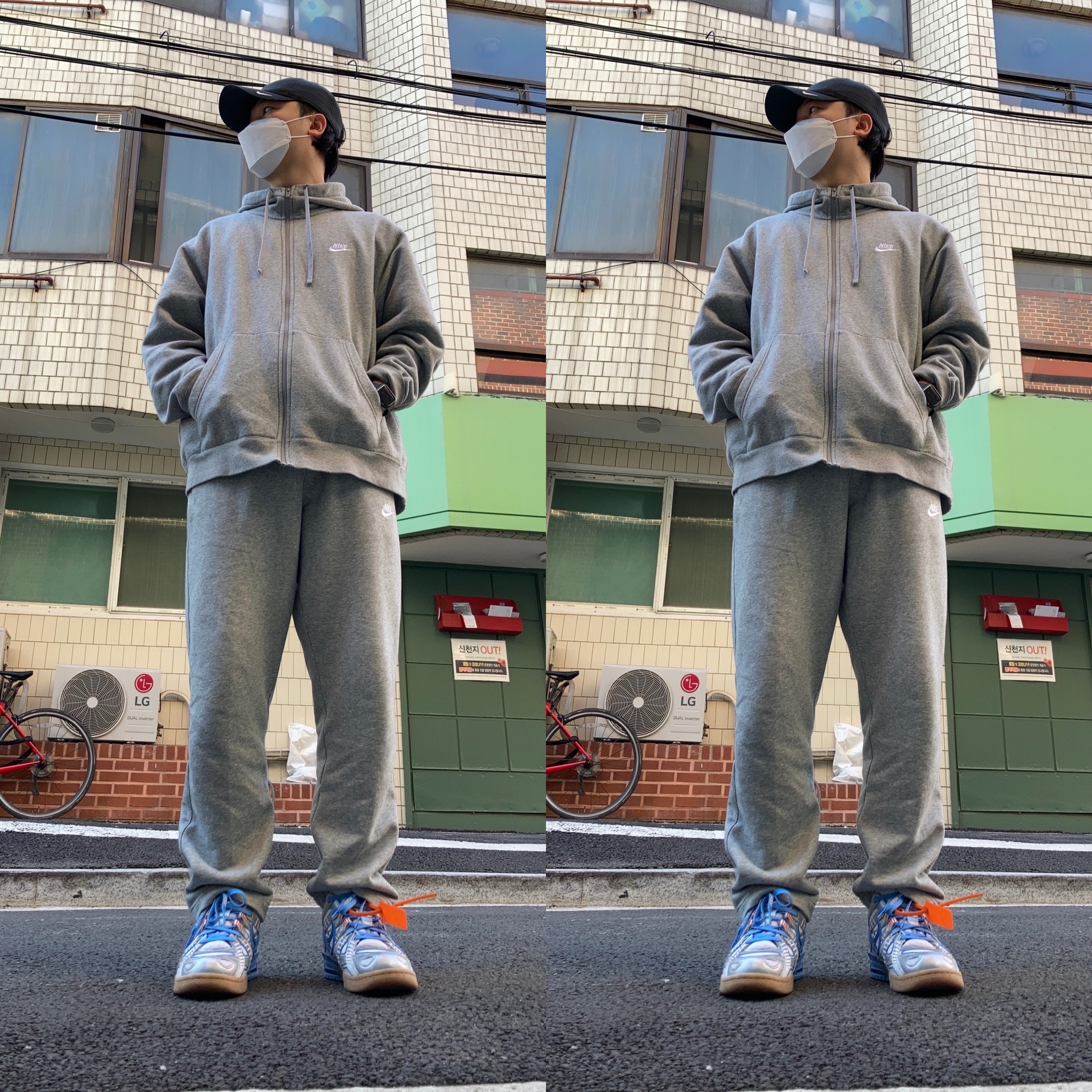 Nike x Off-White Air Rubber Dunk University Blue 착용 스타일