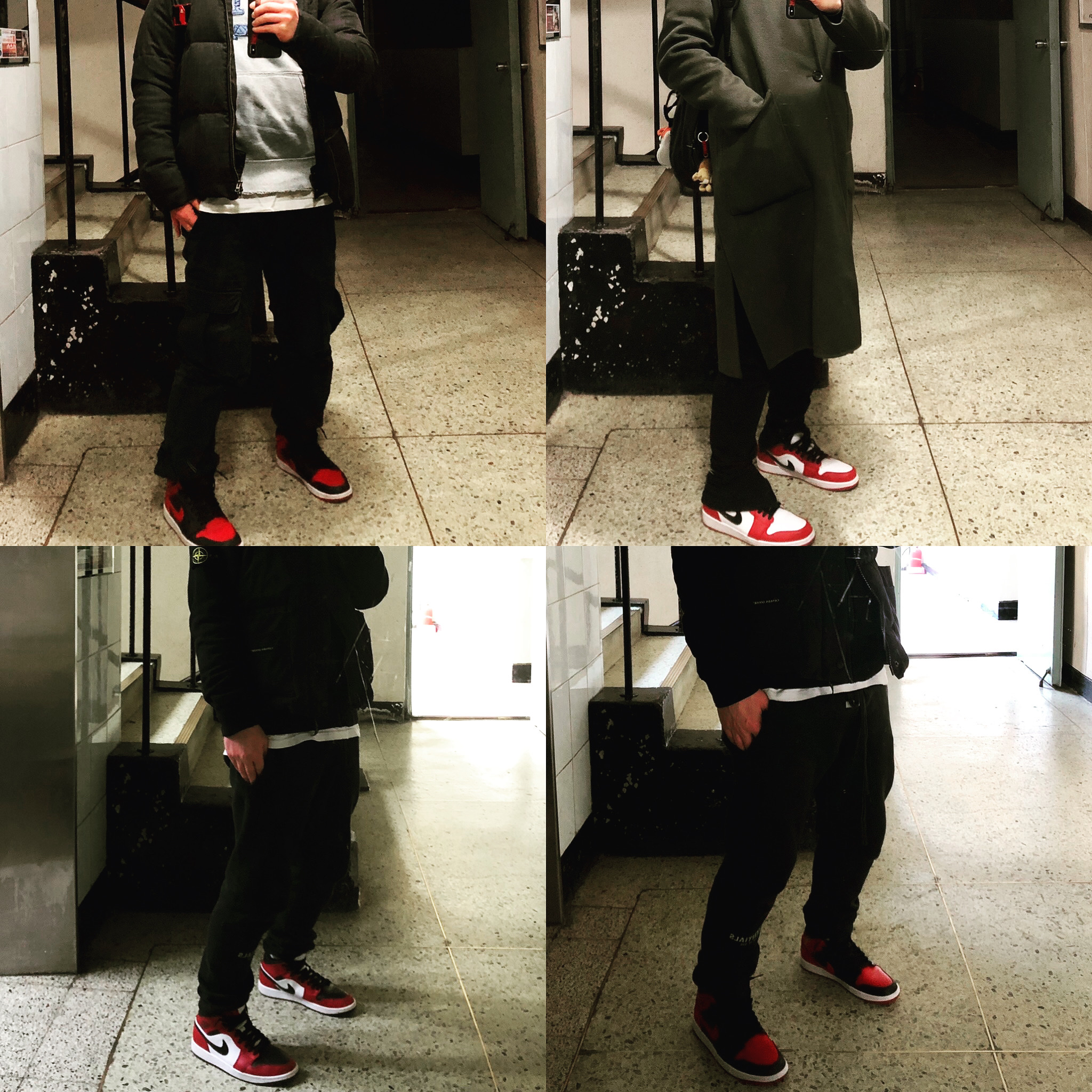 Jordan 1 Mid Bred Banned 2020, Jordan 1 Mid Chicago Black Toe 착용 스타일