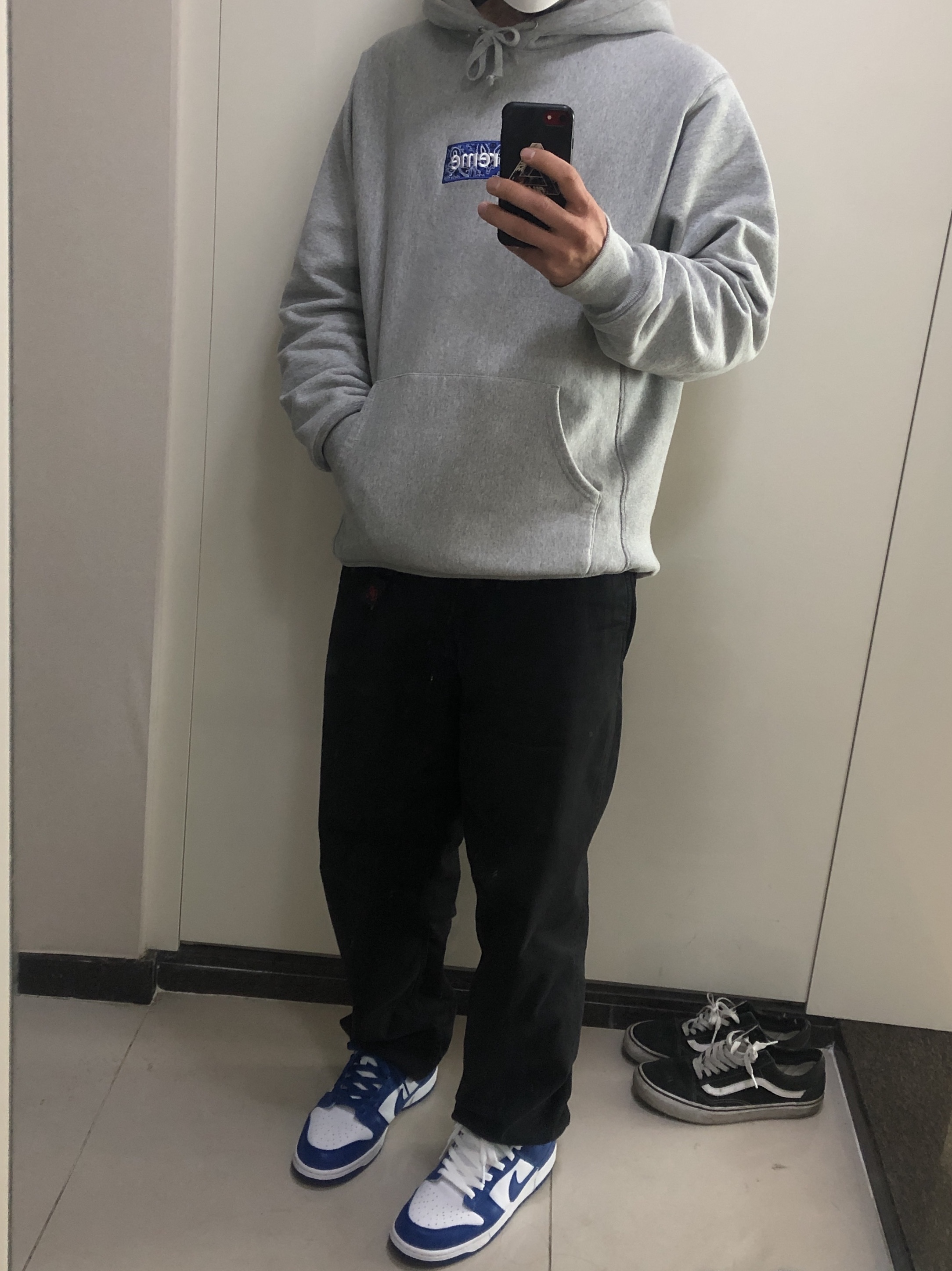 Nike Dunk Low SP Kentucky 2020, Supreme Bandana Box Logo Hooded Sweatshirt Heather Grey - 19FW 착용 스타일