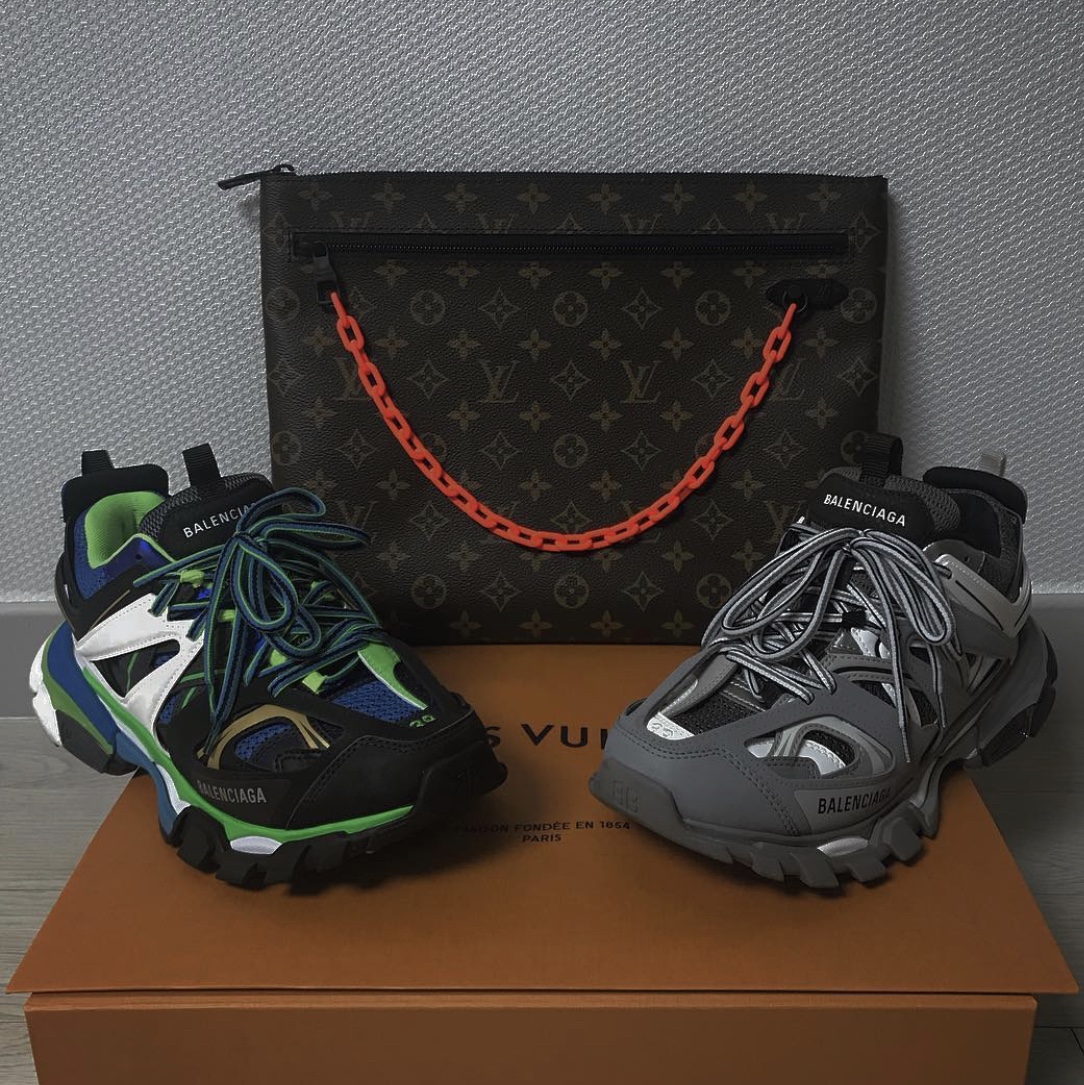 Balenciaga Track Sneakers Green White Blue 2019, Balenciaga Track Sneakers Grey White 2019 착용 스타일