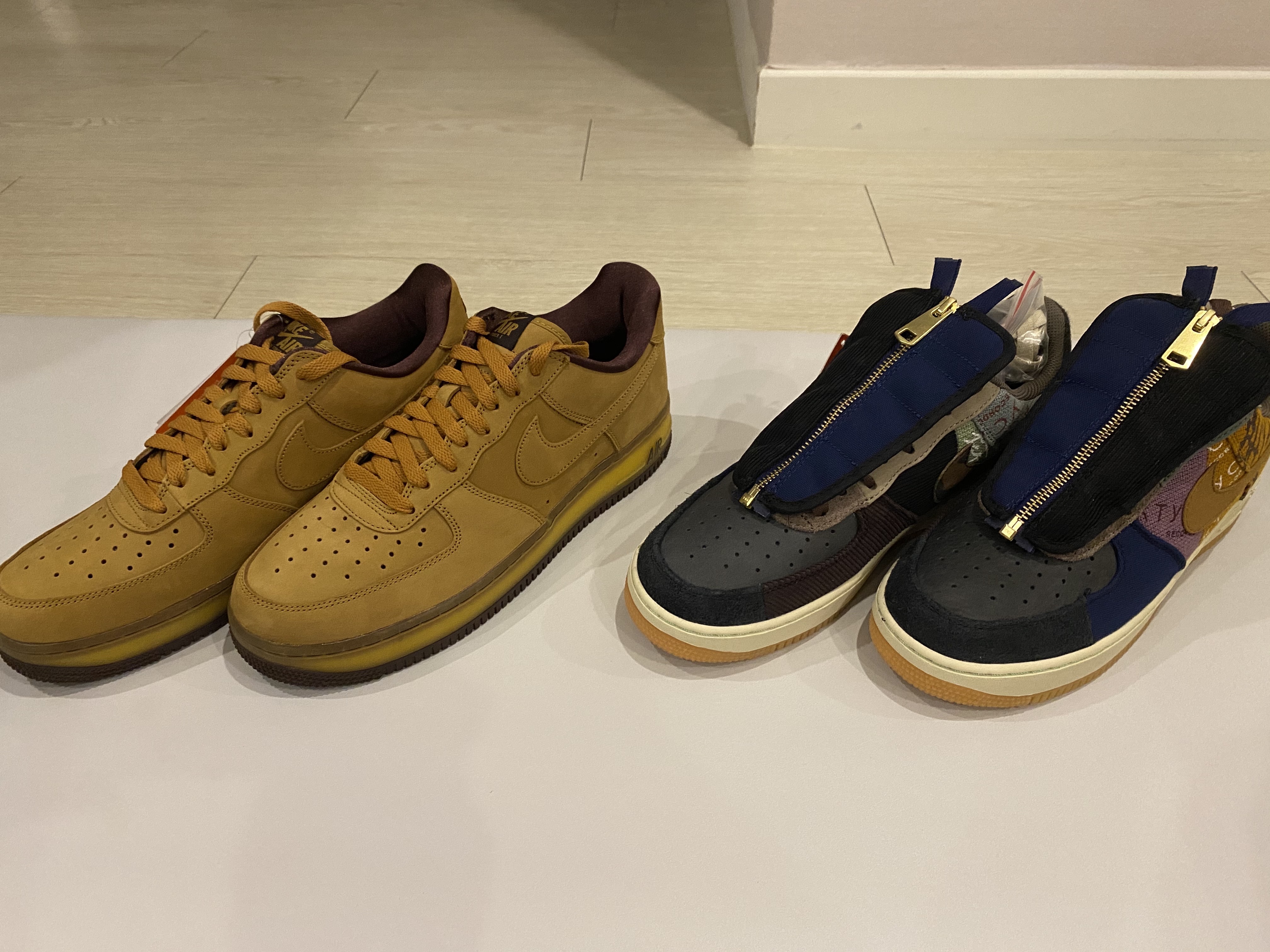Nike x Travis Scott Air Force 1 Low Cactus Jack, Nike Air Force 1 Low Retro SP Wheat Mocha 착용 스타일