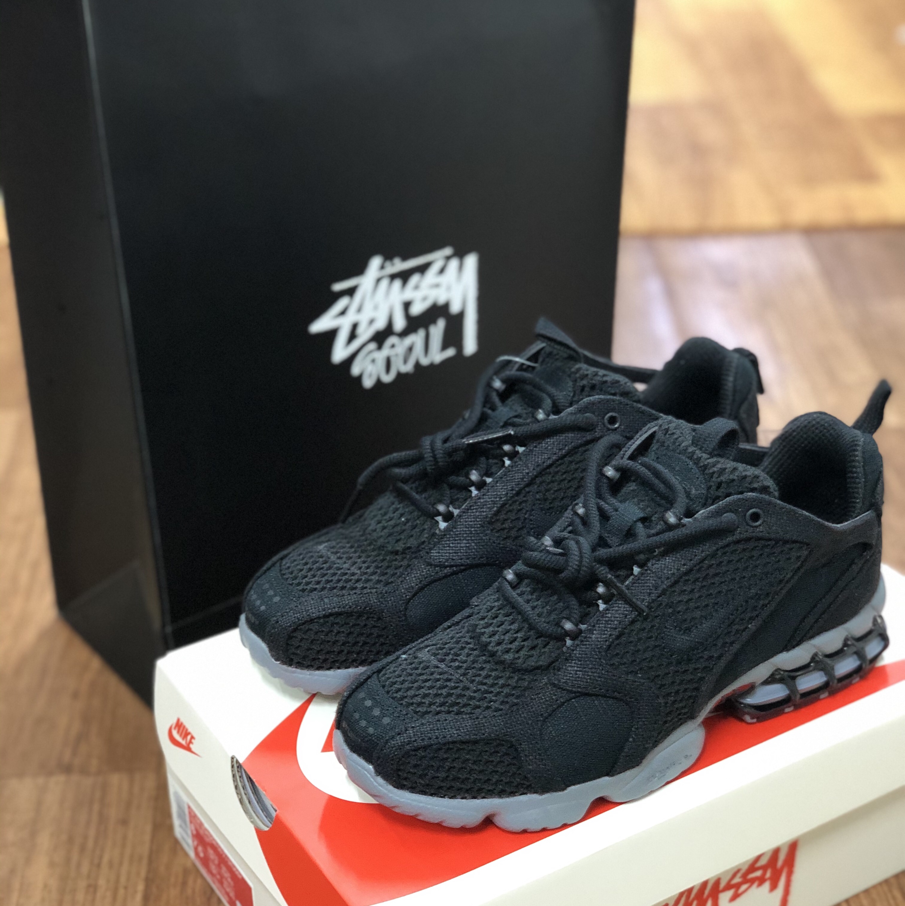 Nike x Stussy Air Zoom Spiridon Cage 2 Black 착용 스타일